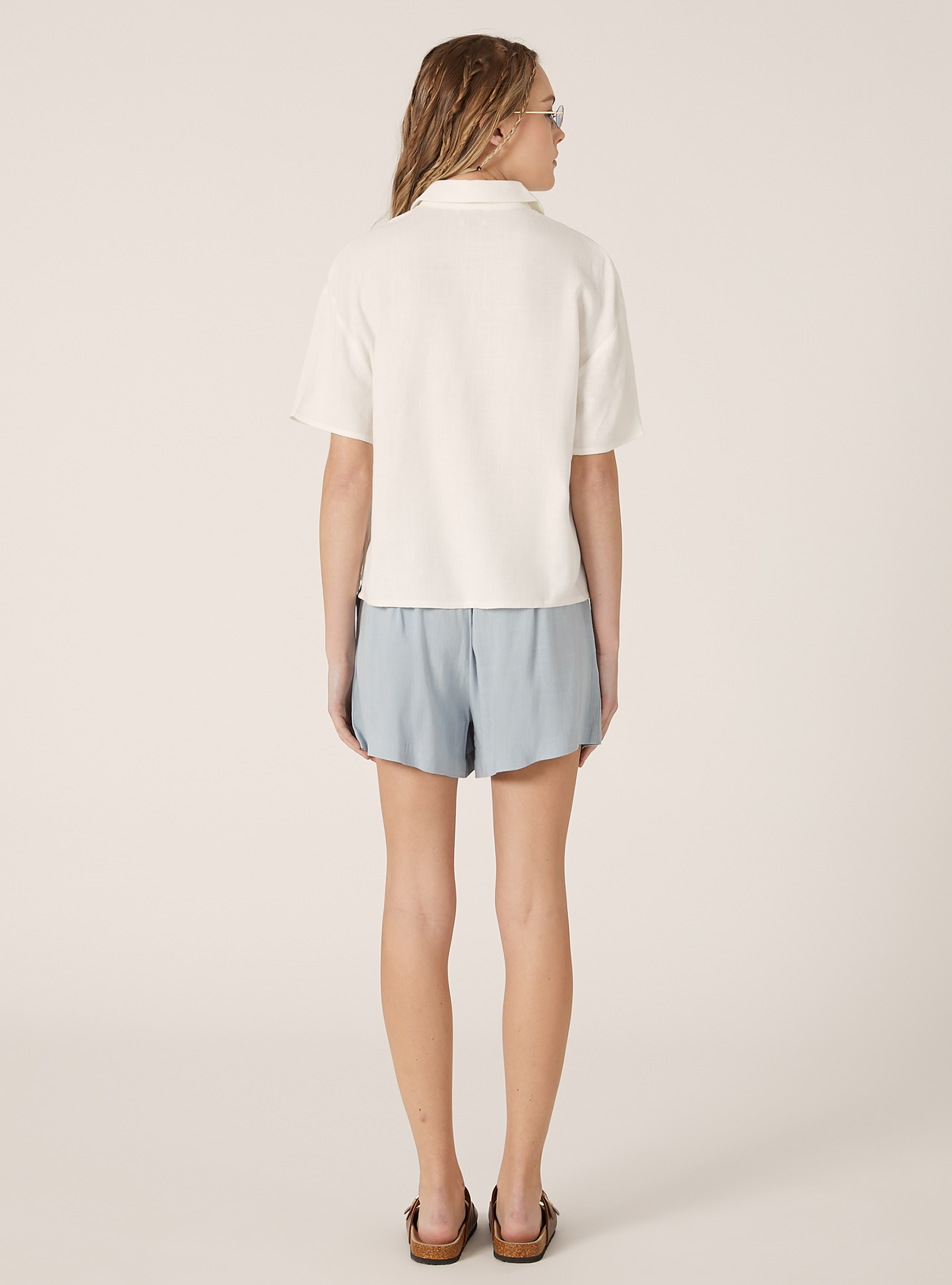 Chemise courte en lin m&eacute;lang&eacute;, WH1 OFF WHITE