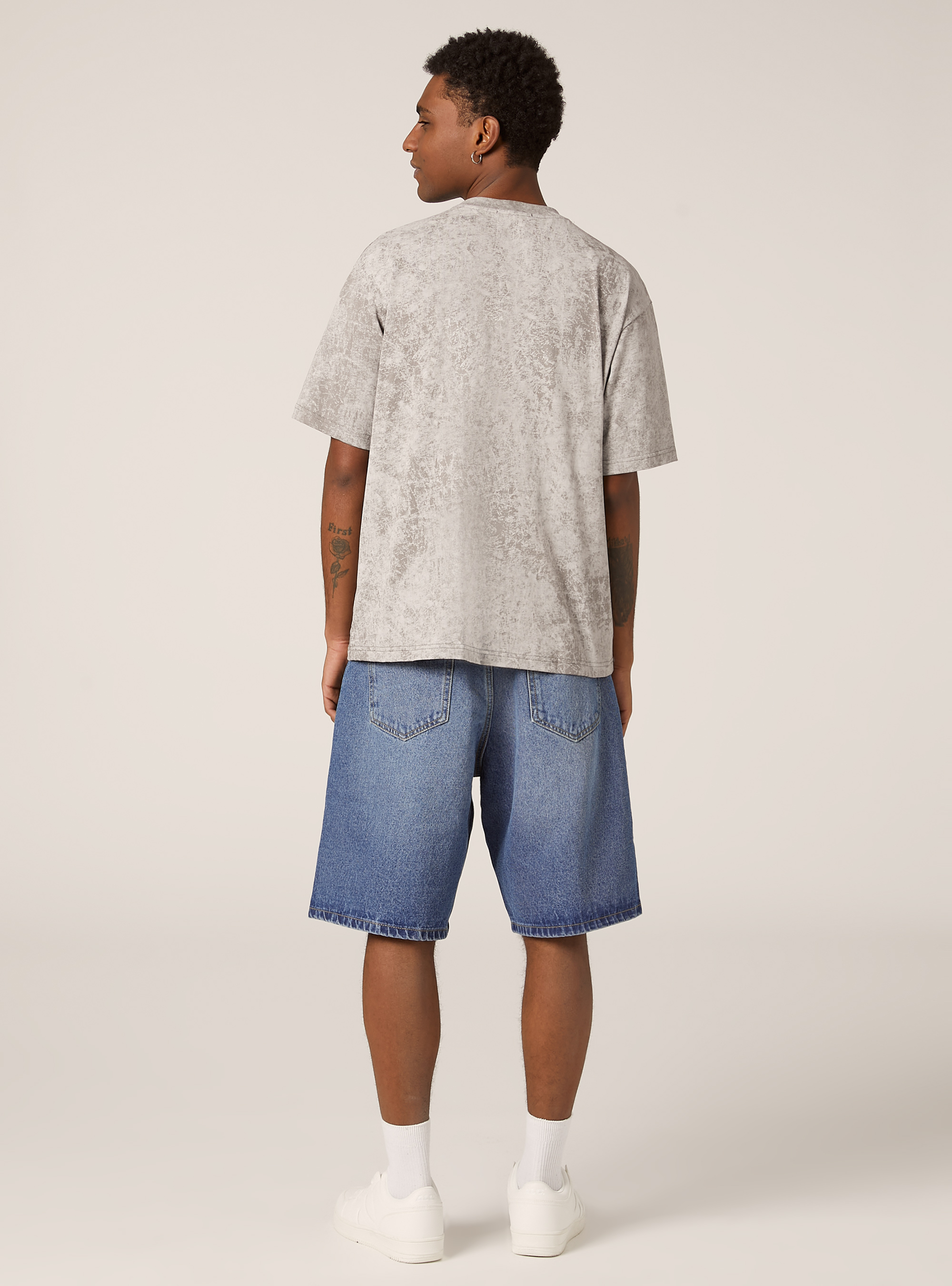 Marmoriertes T-Shirt mit kastenf&ouml;rmiger Passform, GY2 GREY MEDIUM