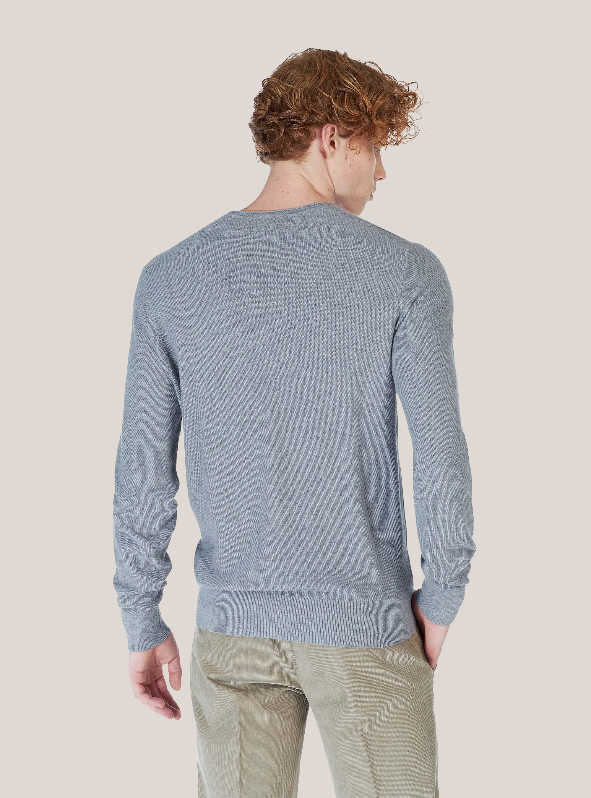 Maglia girocollo in misto cashmere, GRIGIO MELANGE