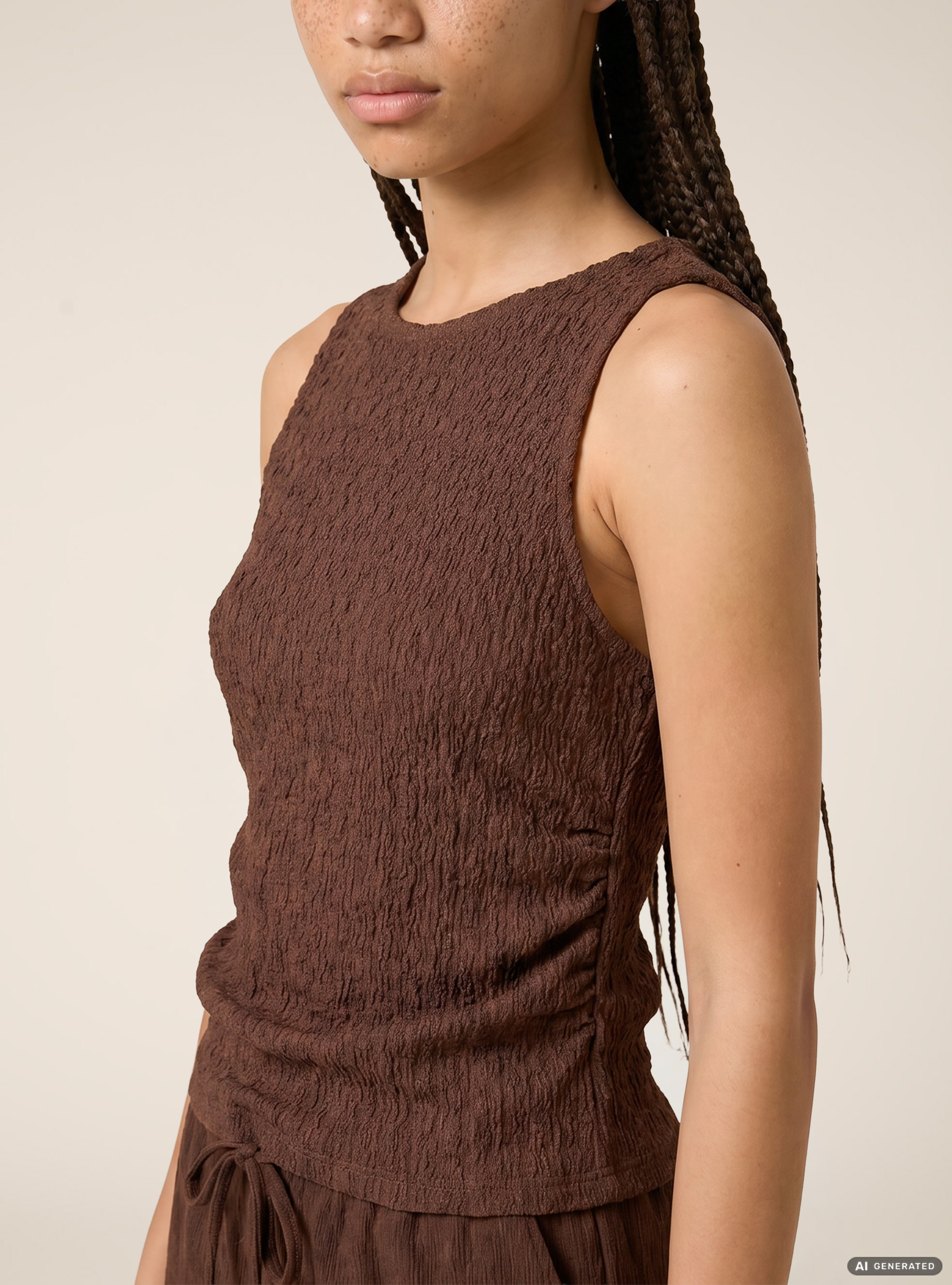 T-shirt maniche ad alette texturizzata, BR1 BROWN DARK