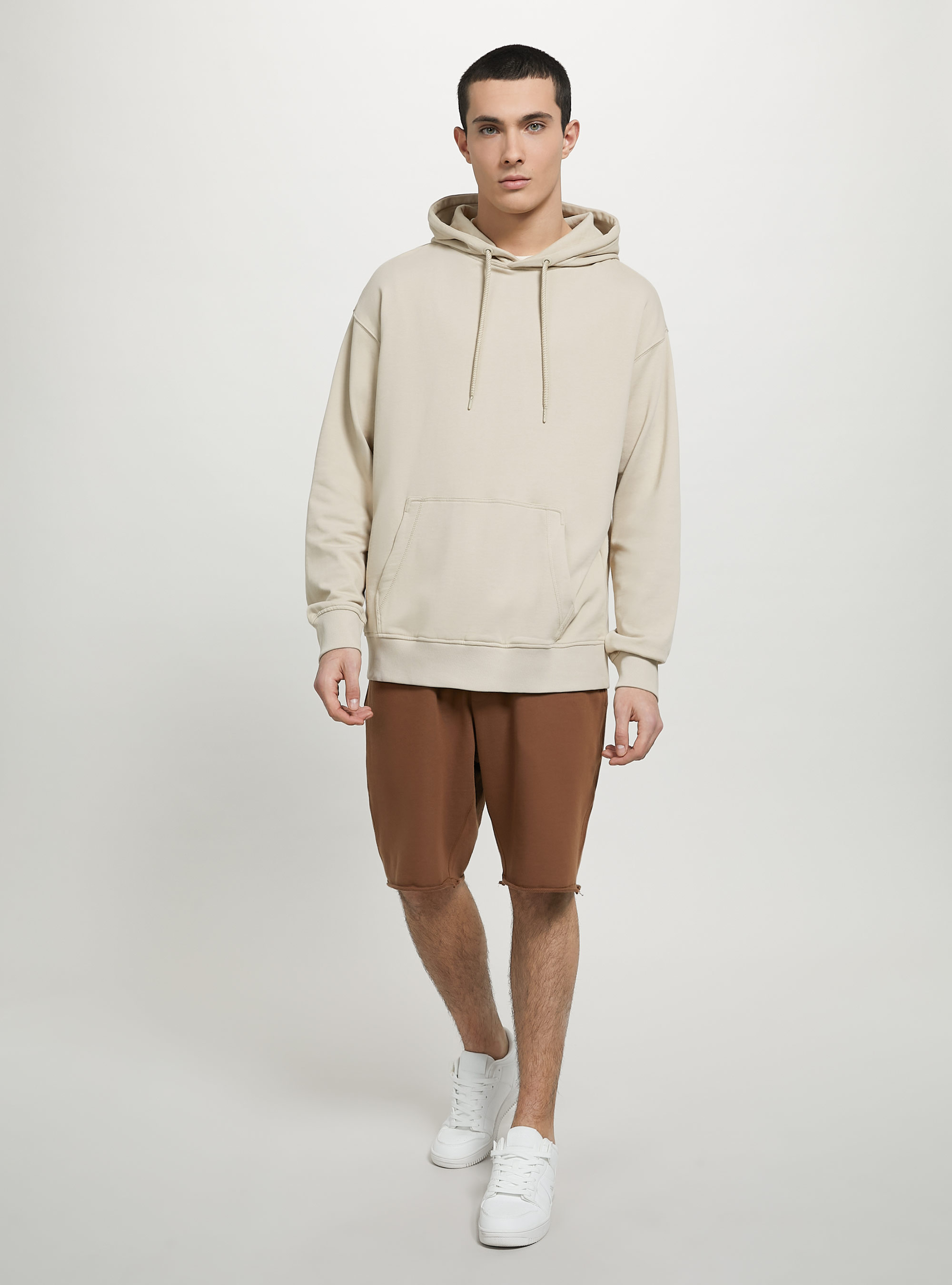 Felpa con cappuccio e tasca a marsupio, BG1 BEIGE DARK