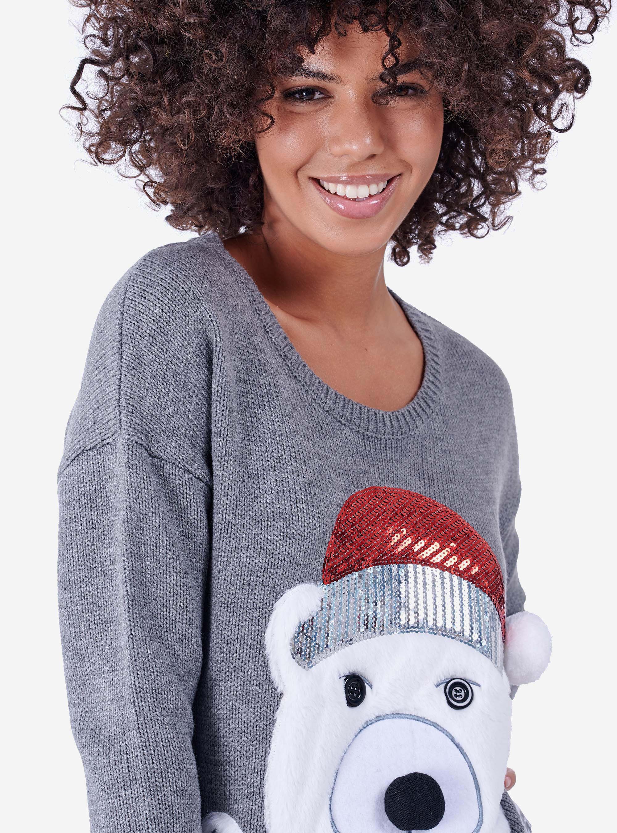 SUDADERA CUELLO REDONDO CON MOTIVOS NAVIDEÑOS, GRIS MELANGE