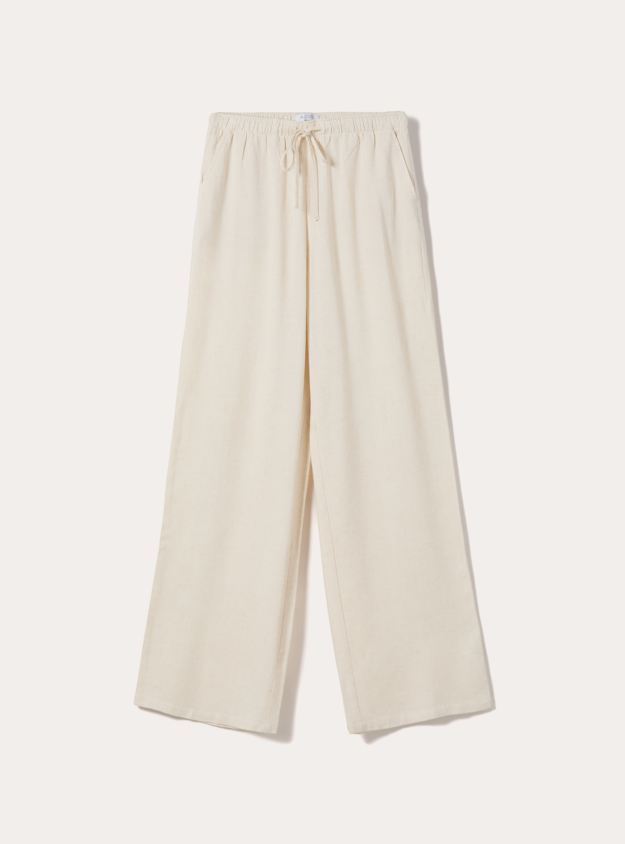 Pantaloni wide leg in misto lino, MBG3 BEIGE MEL LIGHT