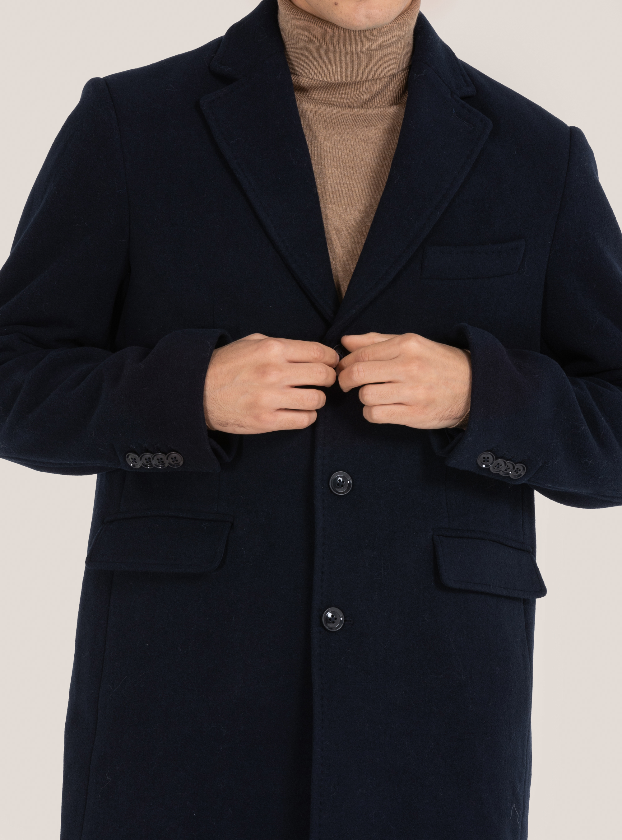 Cappotto monopetto in misto lana, BLU MARINO