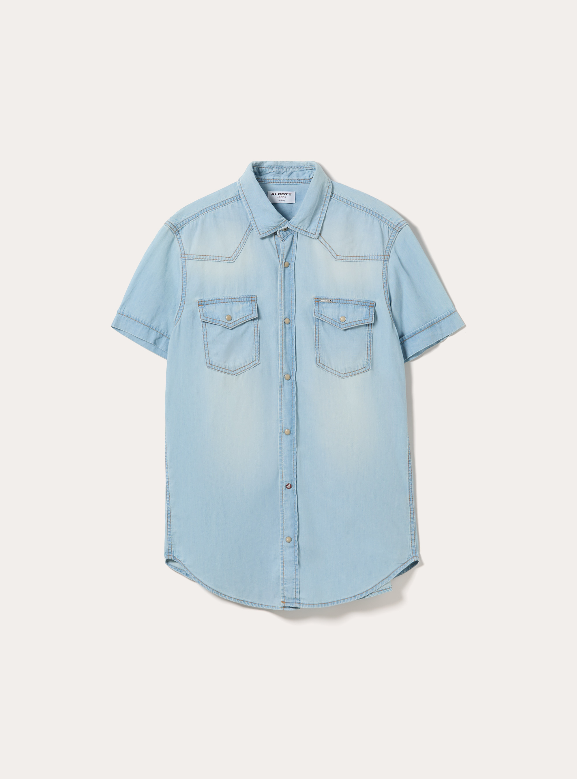 Camicia denim mezza manica, D006 AZURE