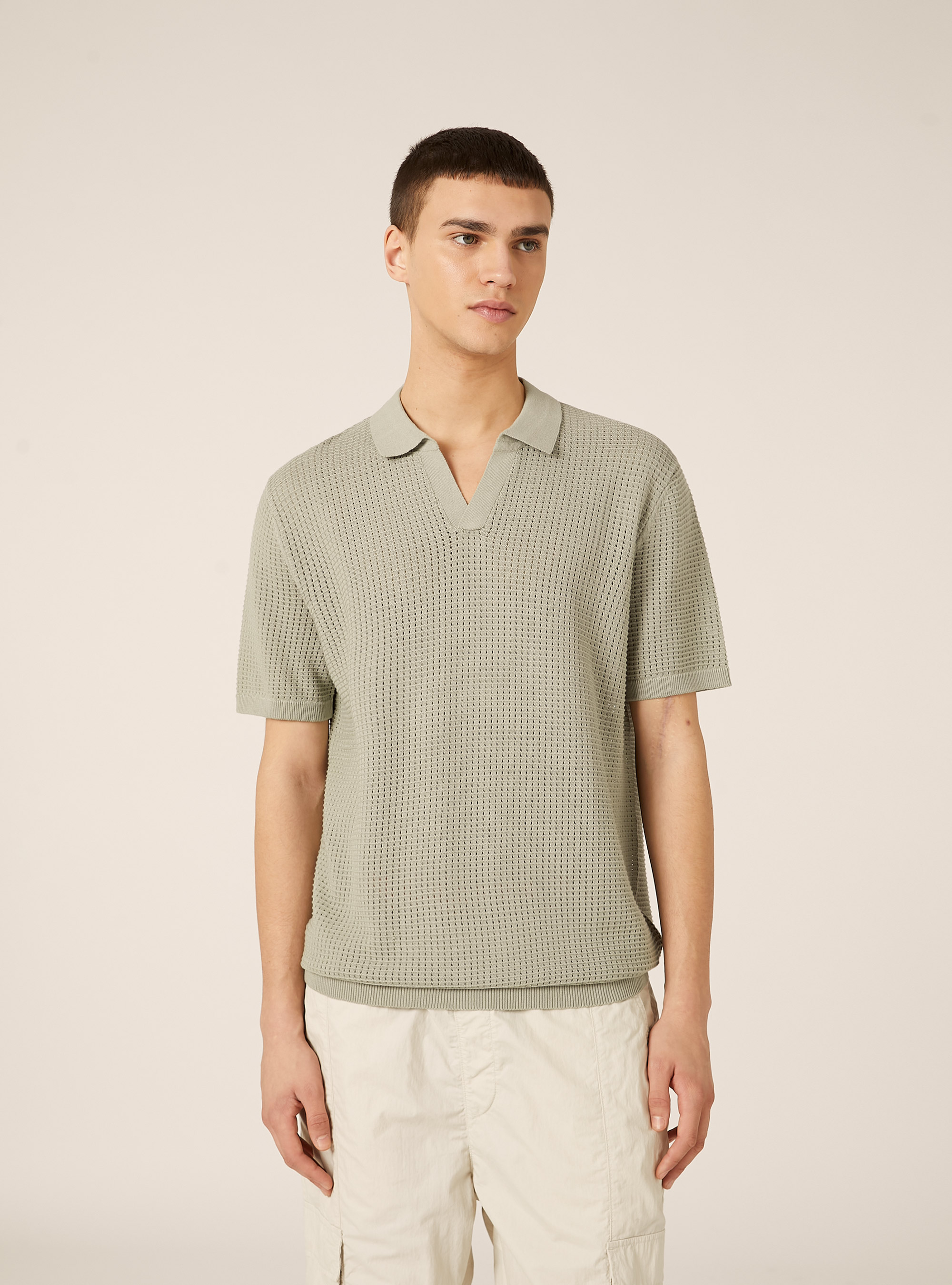 Polo-Shirt aus durchbrochenem Strick, SG3 SAGE LIGHT
