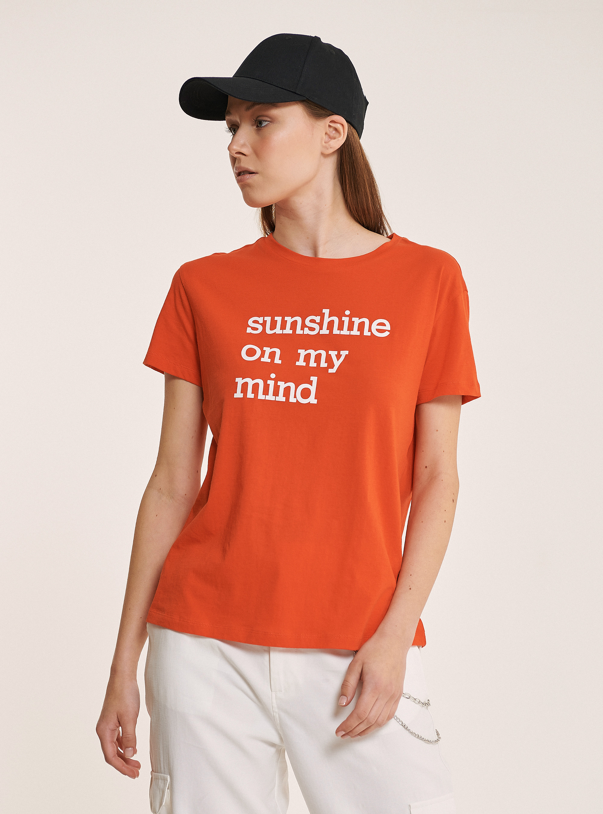 T-shirt with lettering print 100% cotton, C321 ORANGE