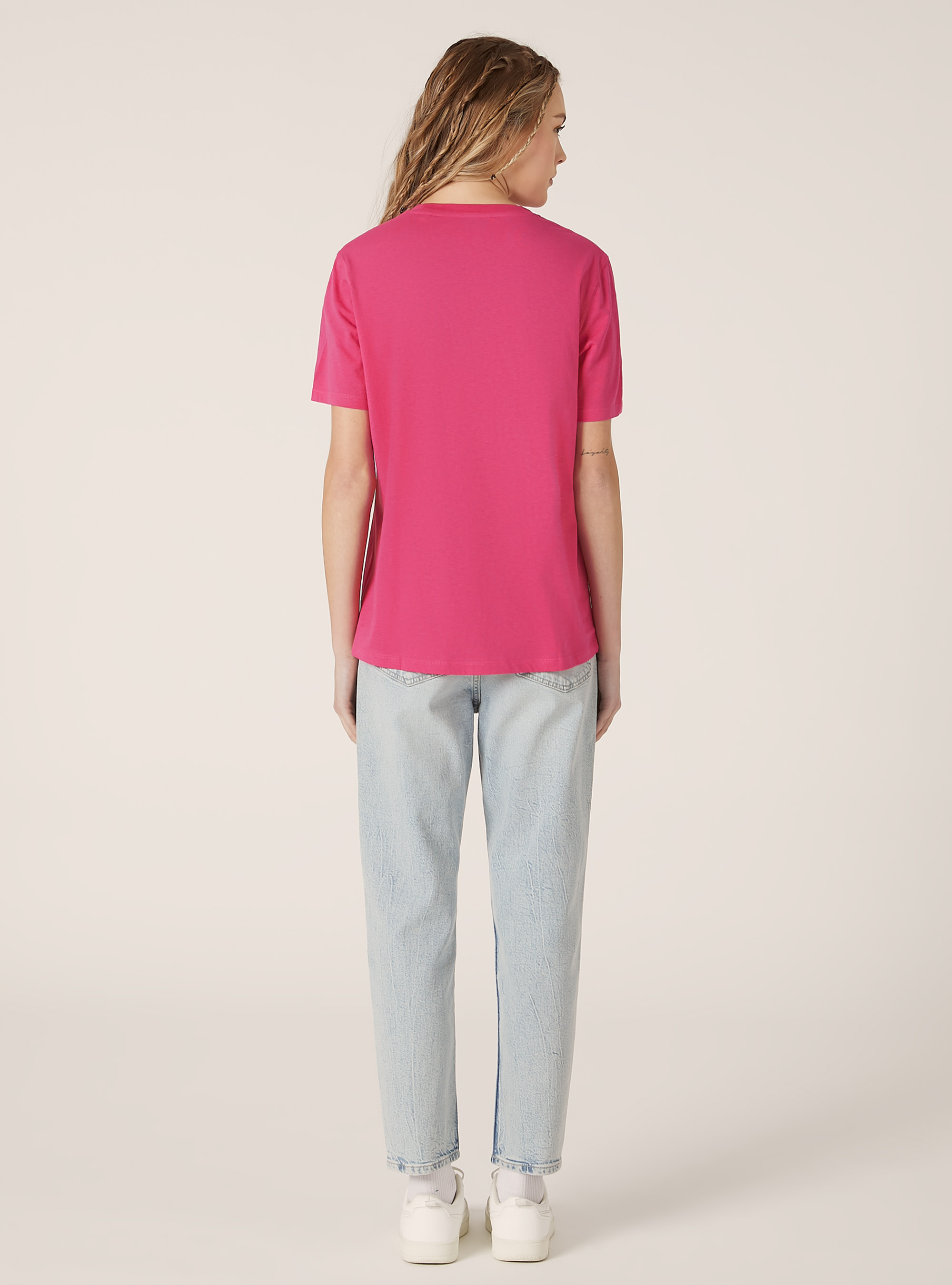 Camiseta de algodón con cuello redondo, FX2 FUXIA MEDIUM