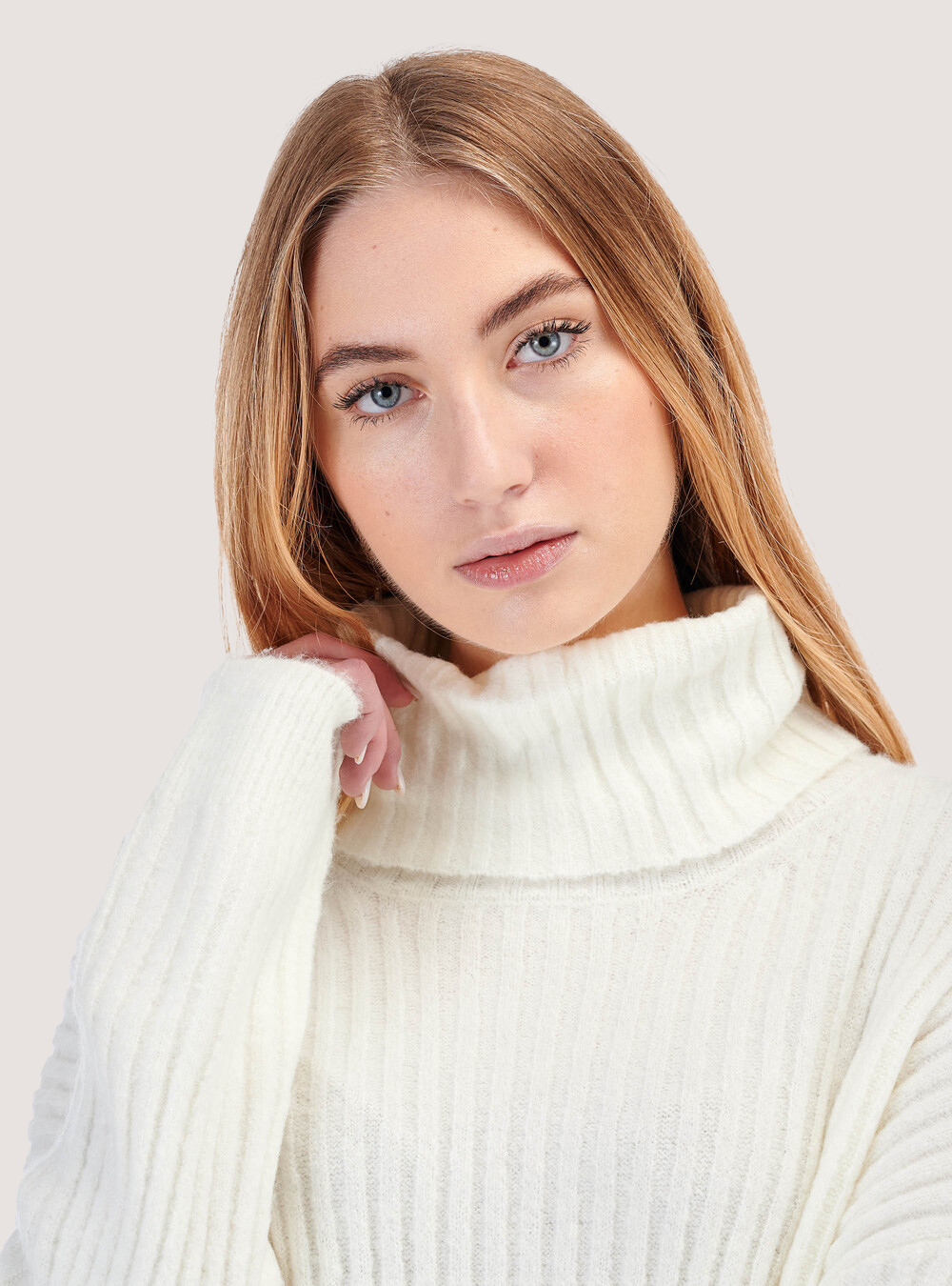 Jersey oversize de cuello alto, BLANCO