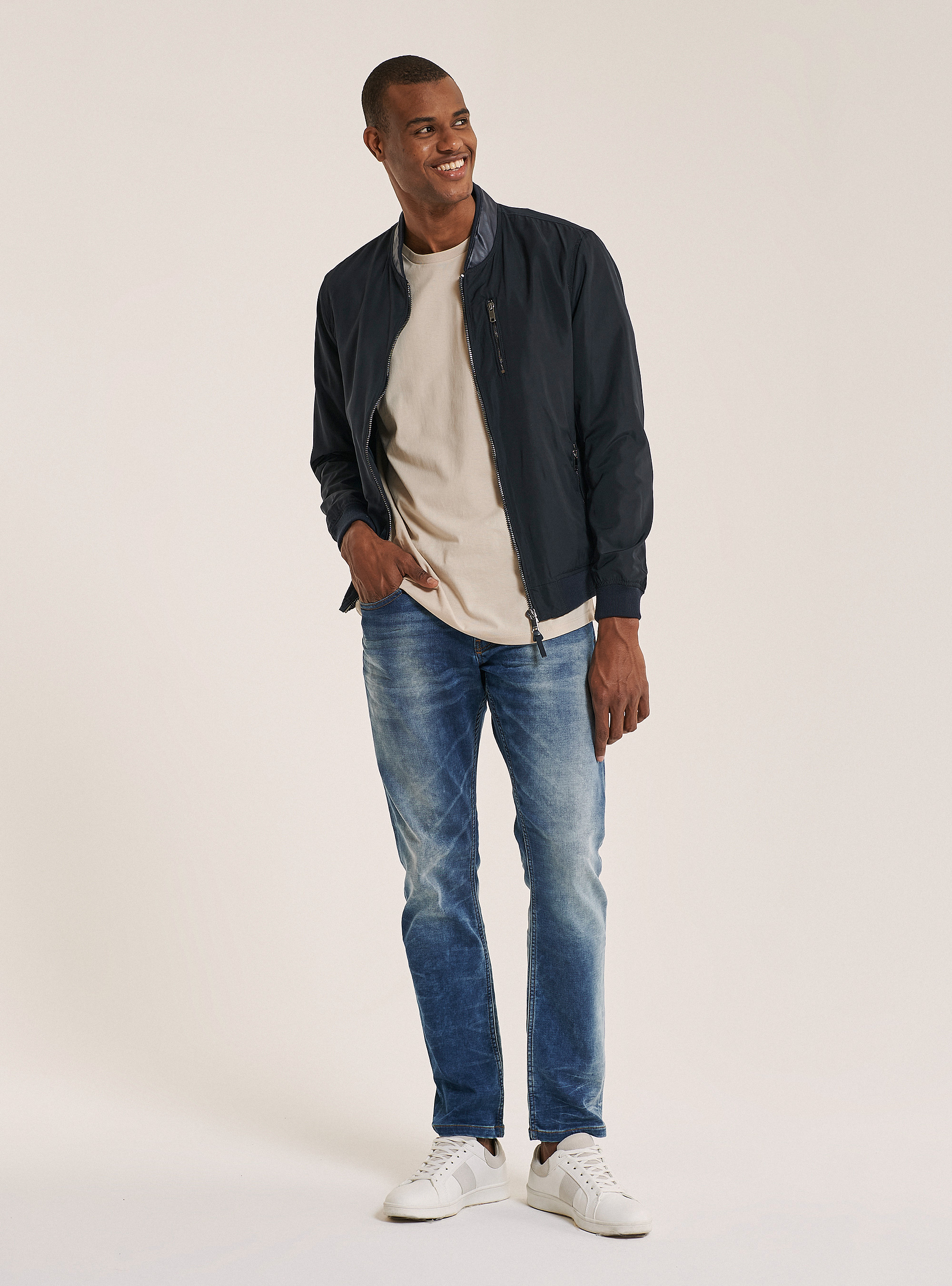 Veste couleur unie avec éclair, C2222 NAVY