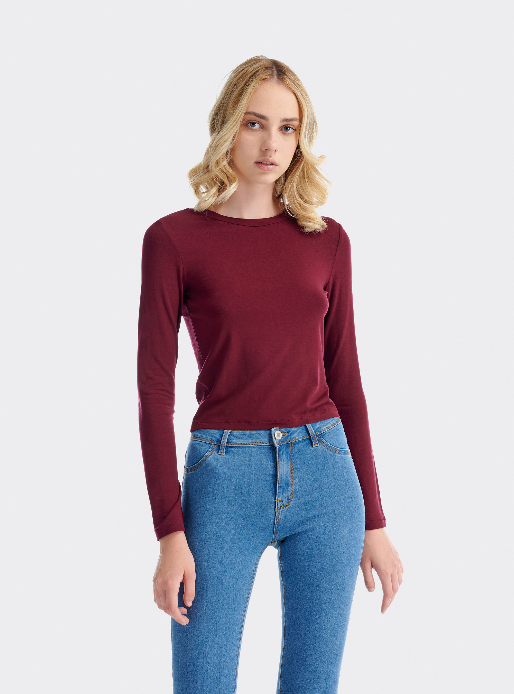 Basic long-sleeved t-shirt, BORDEAUX