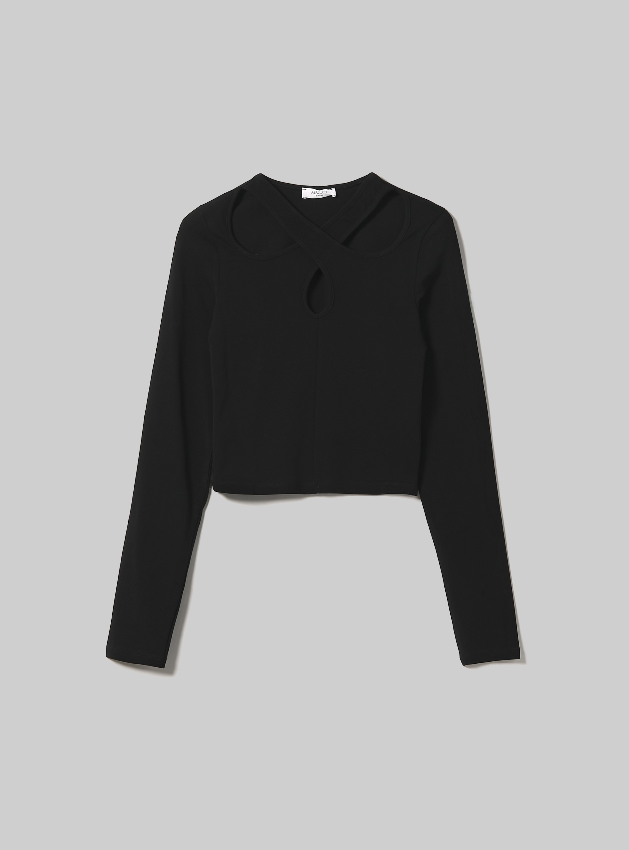 Long-sleeved cut out T-shirt, BK1 BLACK