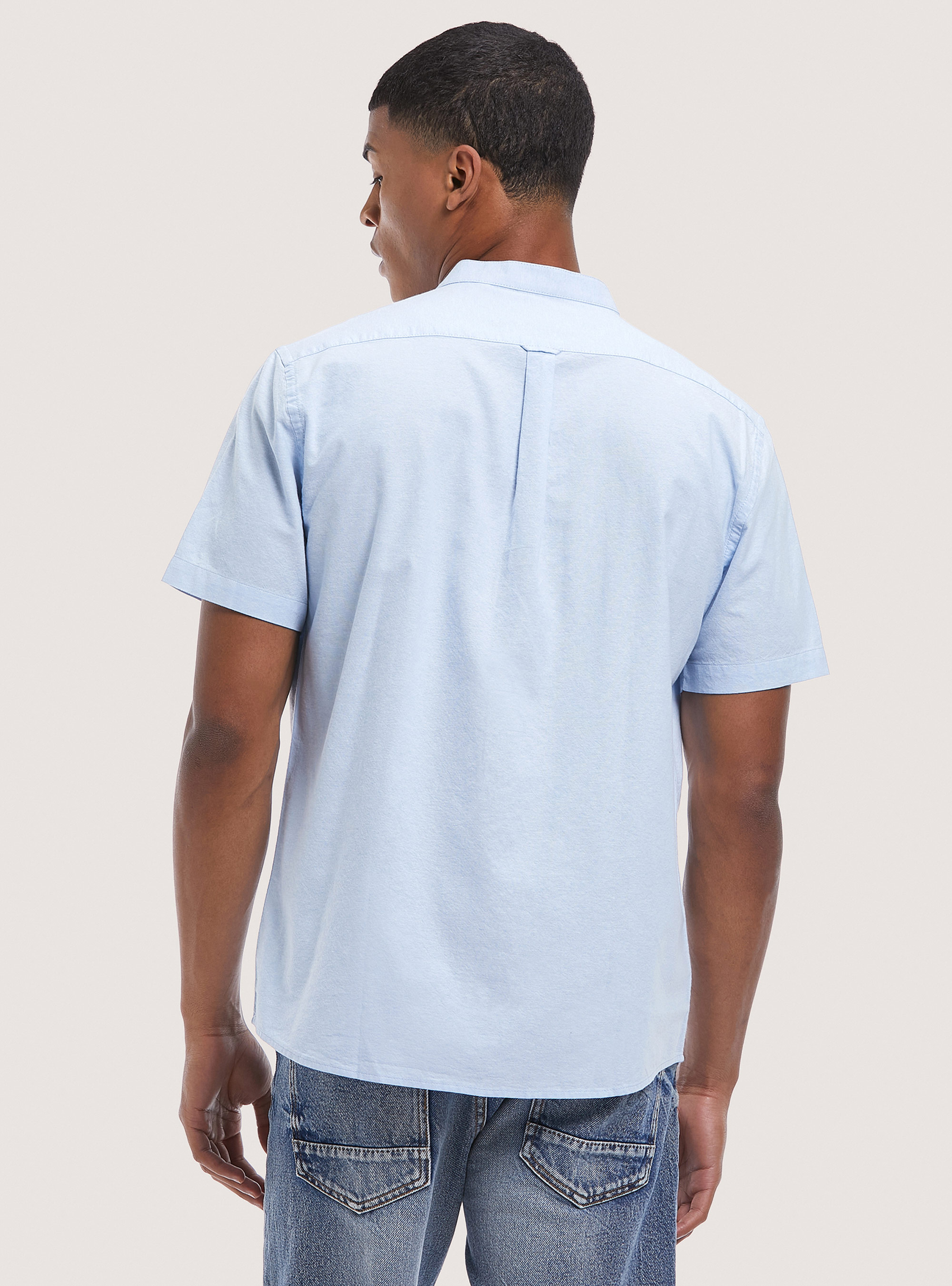 Chemise à manches courtes avec col coréen, C1218 AZZURRE