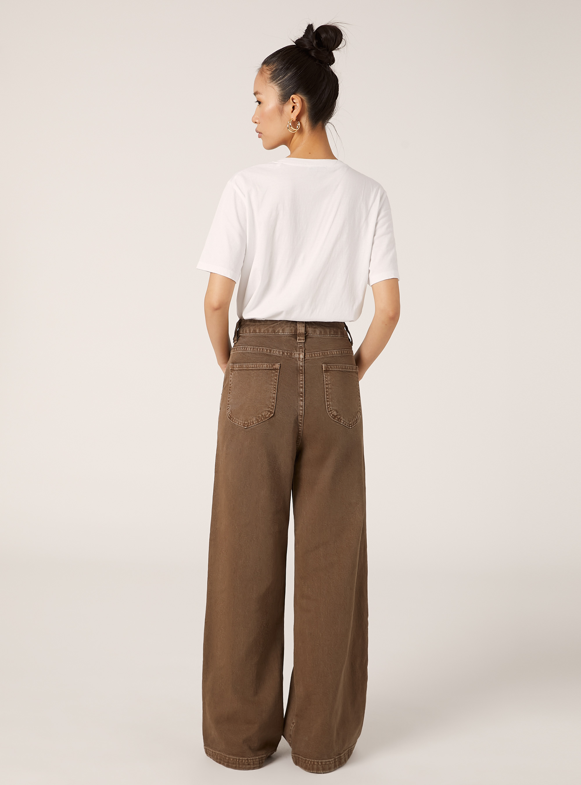 Hose mit weitem Bein aus Baumwolle, BR2 BROWN MEDIUM