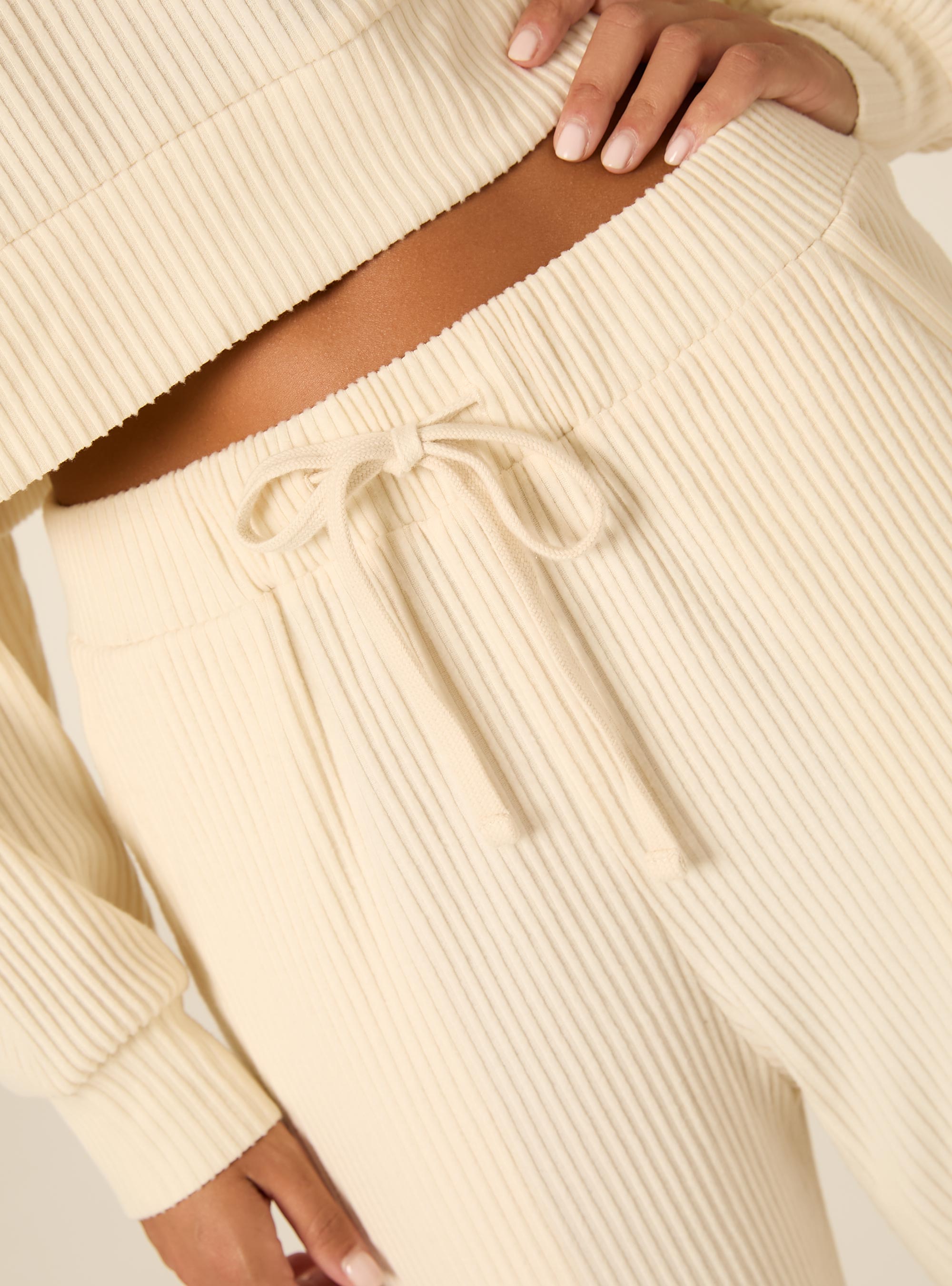 Jogger wide leg a coste, CR3 CREAM LIGHT