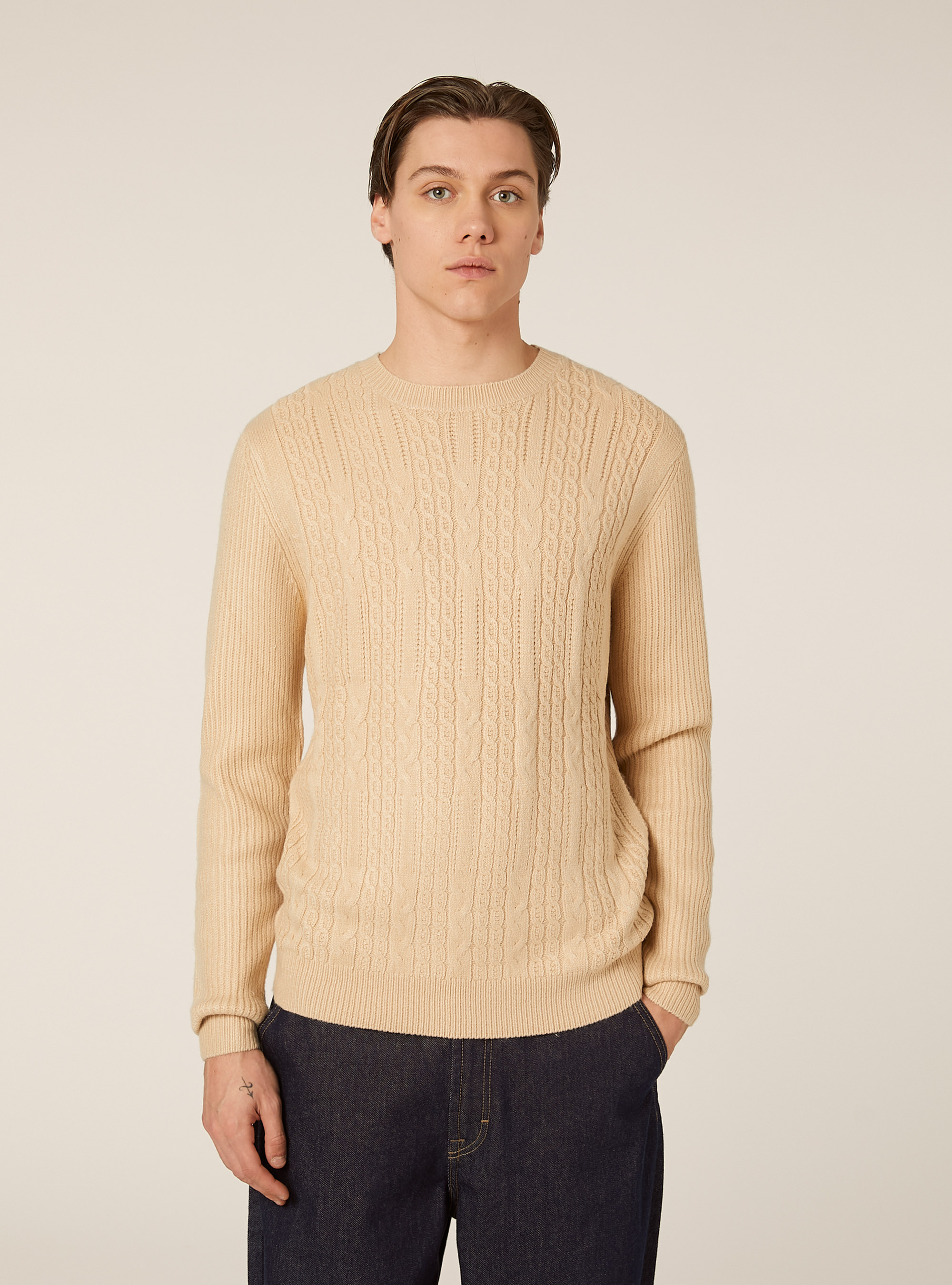 Maglione girocollo trecce, TB2 TOBACCO MEDIUM