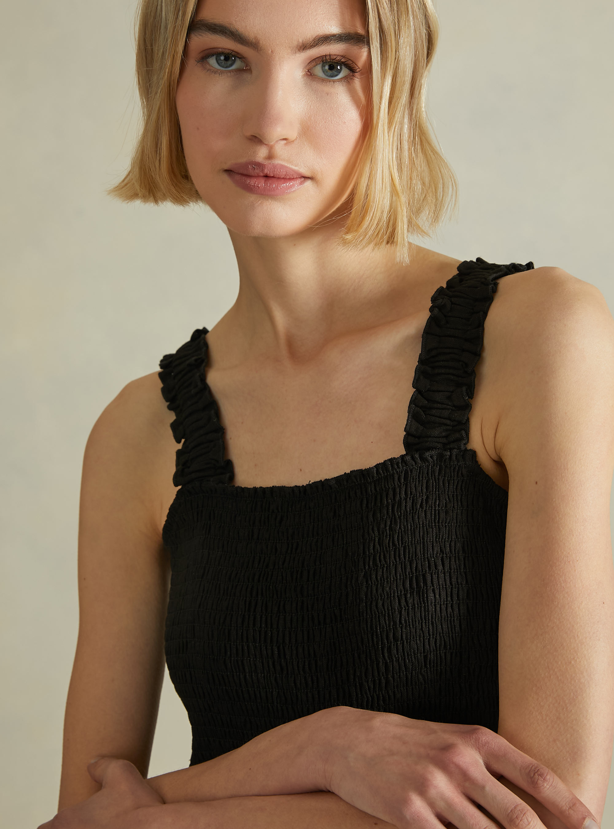 Linen blend midi dress, BK1 BLACK