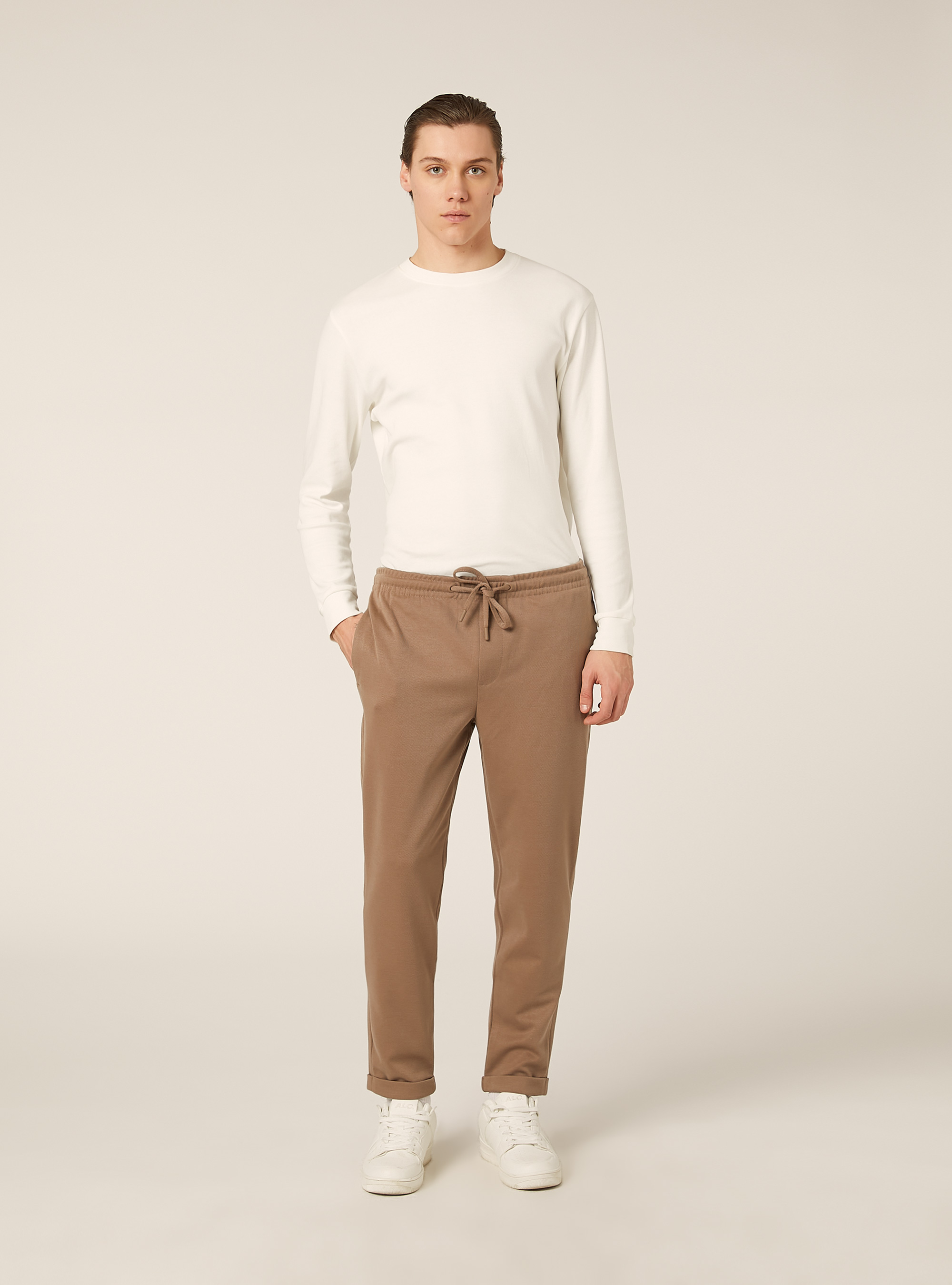 Pantaloni con vita jogger honeycomb, MARRONE CHIARO