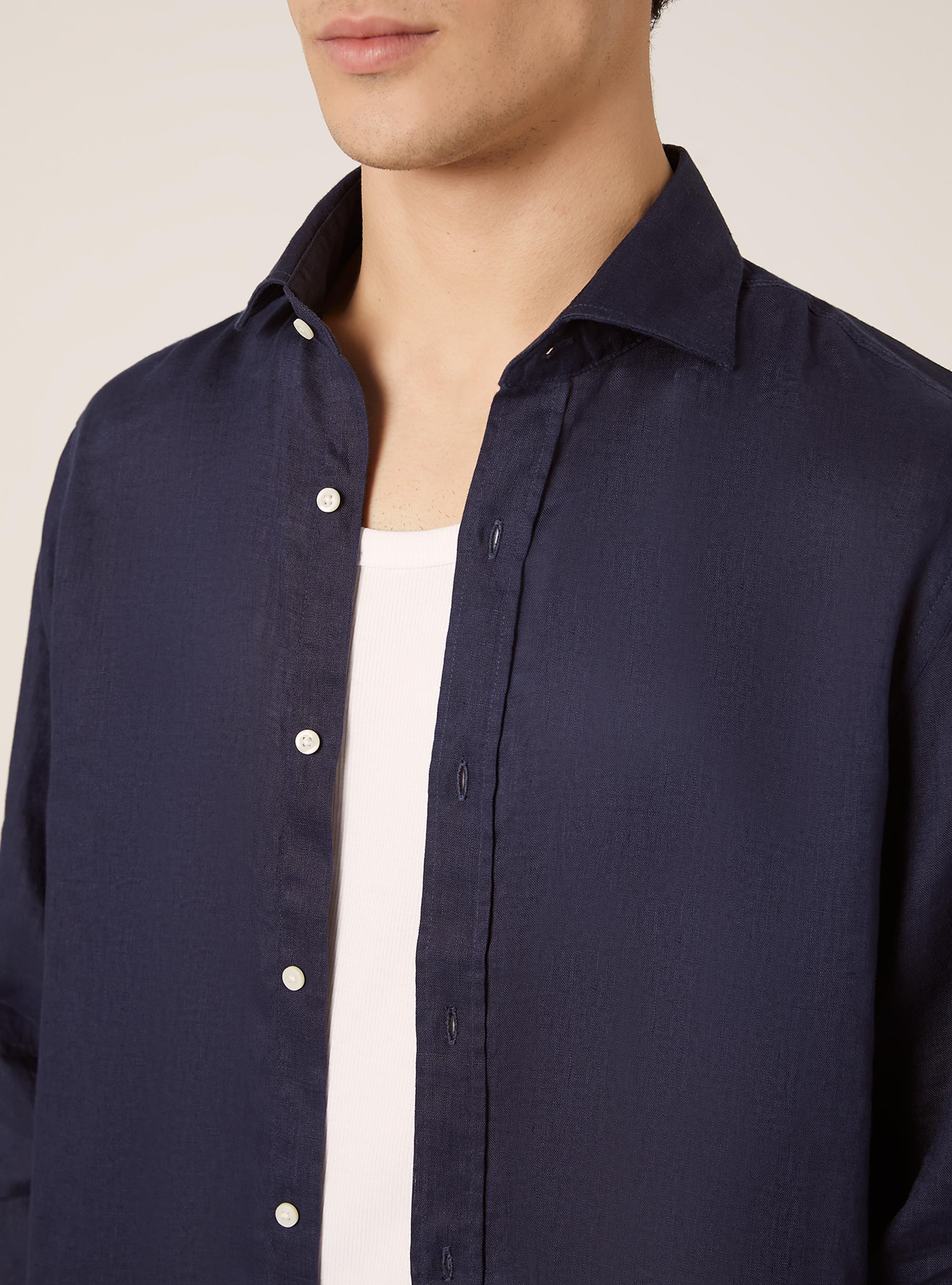 Long-sleeved pure linen shirt, NA2 NAVY MEDIUM