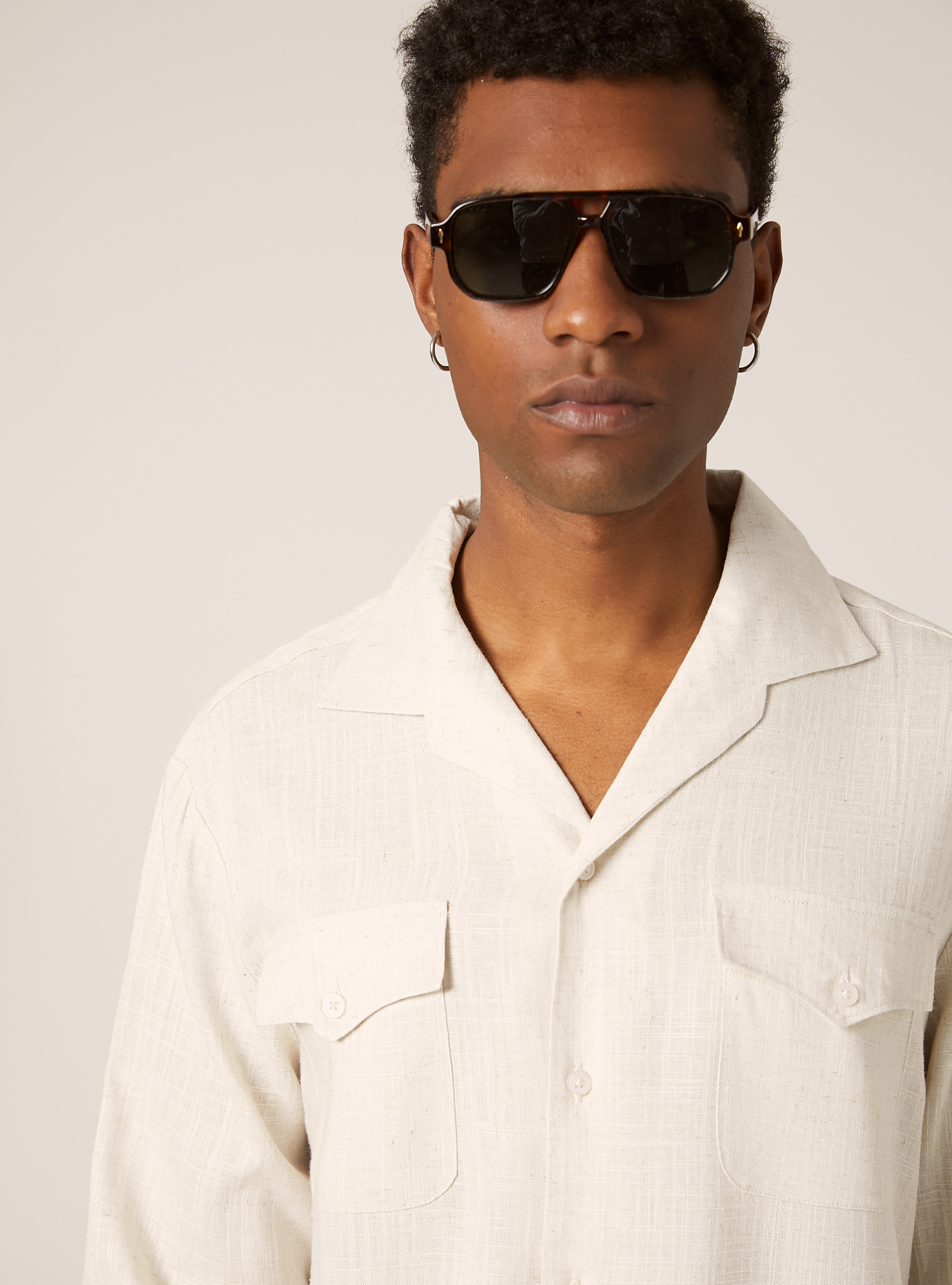 Linen-blend shirt with pockets, MBG3 BEIGE MEL LIGHT