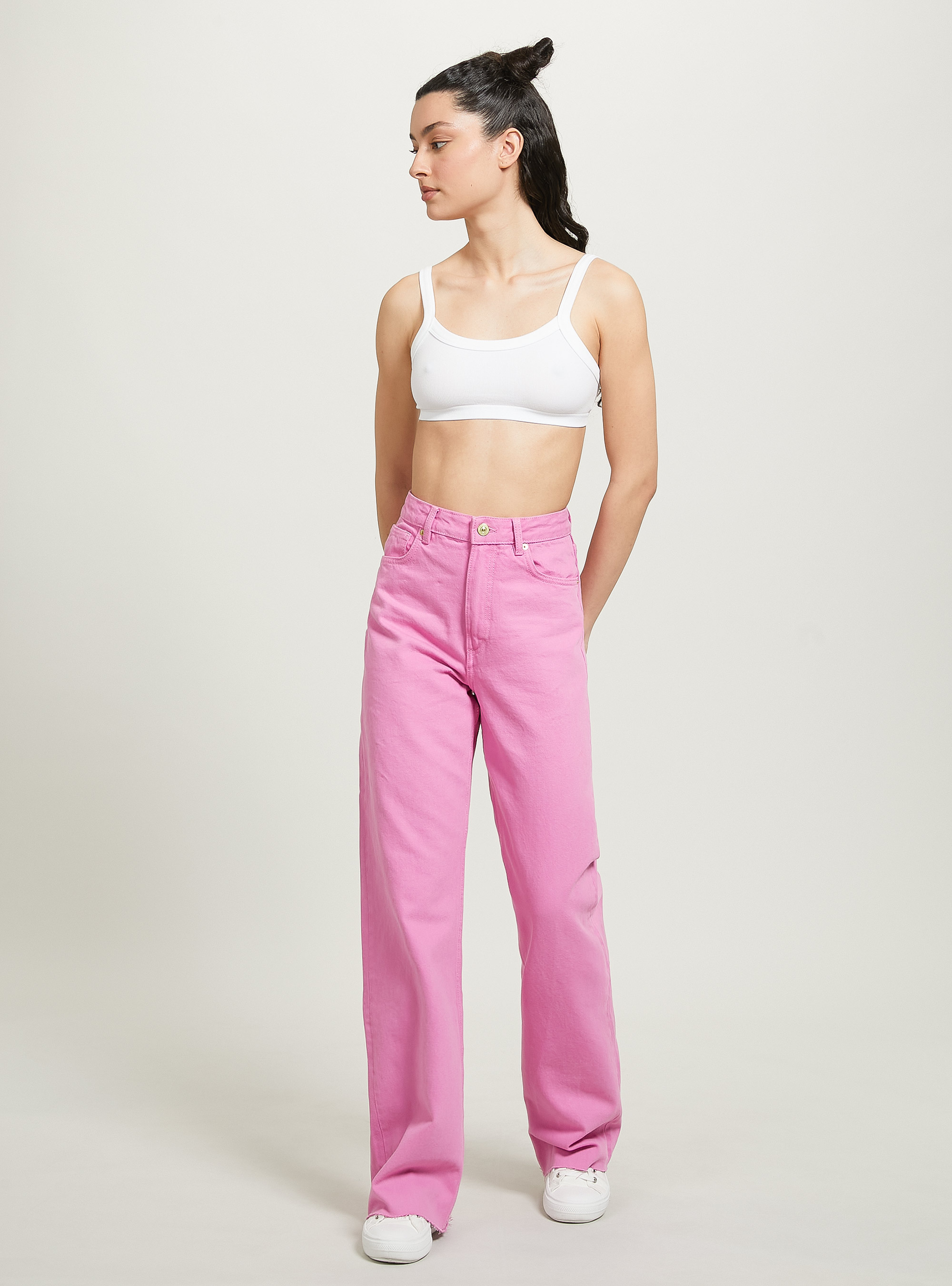 Pantaloni straight full length colorati, PK2 PINK MEDIUM