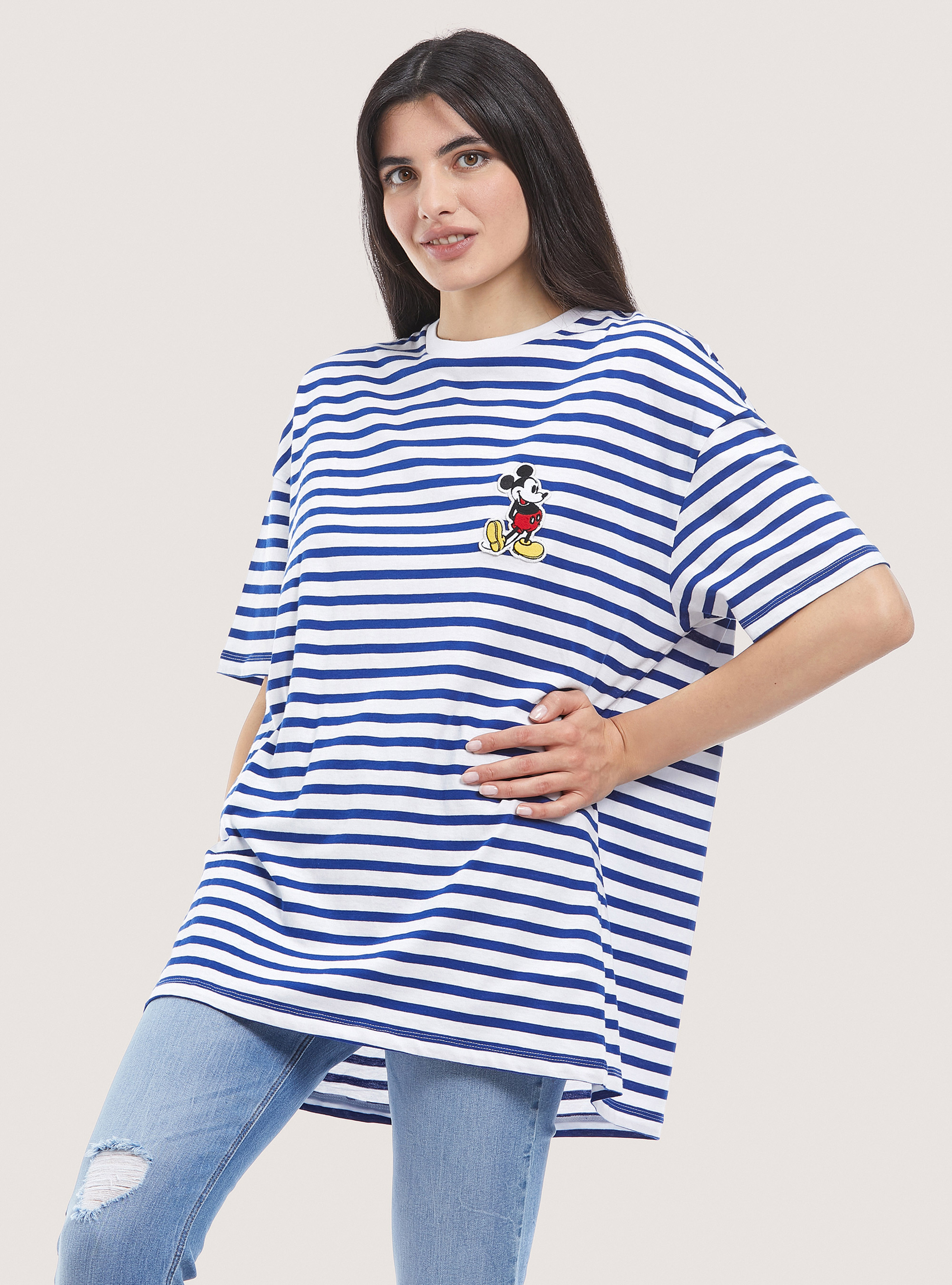 Striped T-shirt with Disney x Alcott patch, C2227 ROYALE