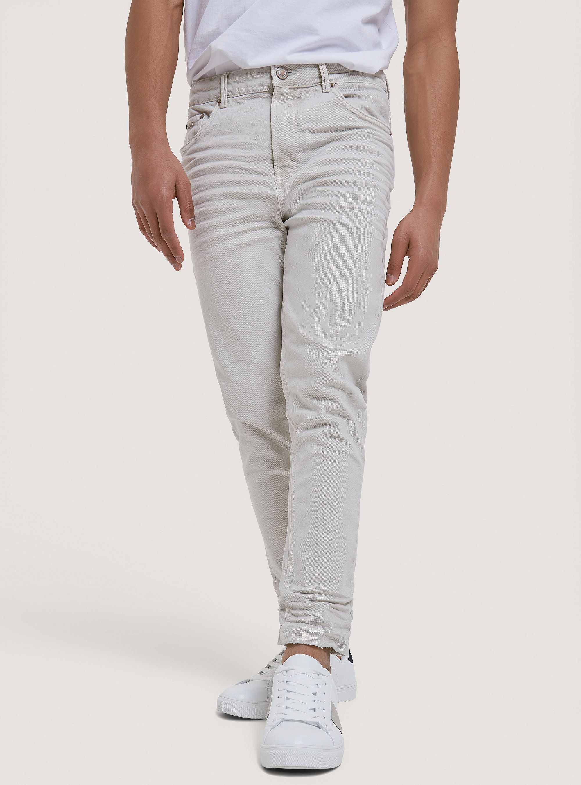 Pantaloni twill stretch in cotone, SABBIA
