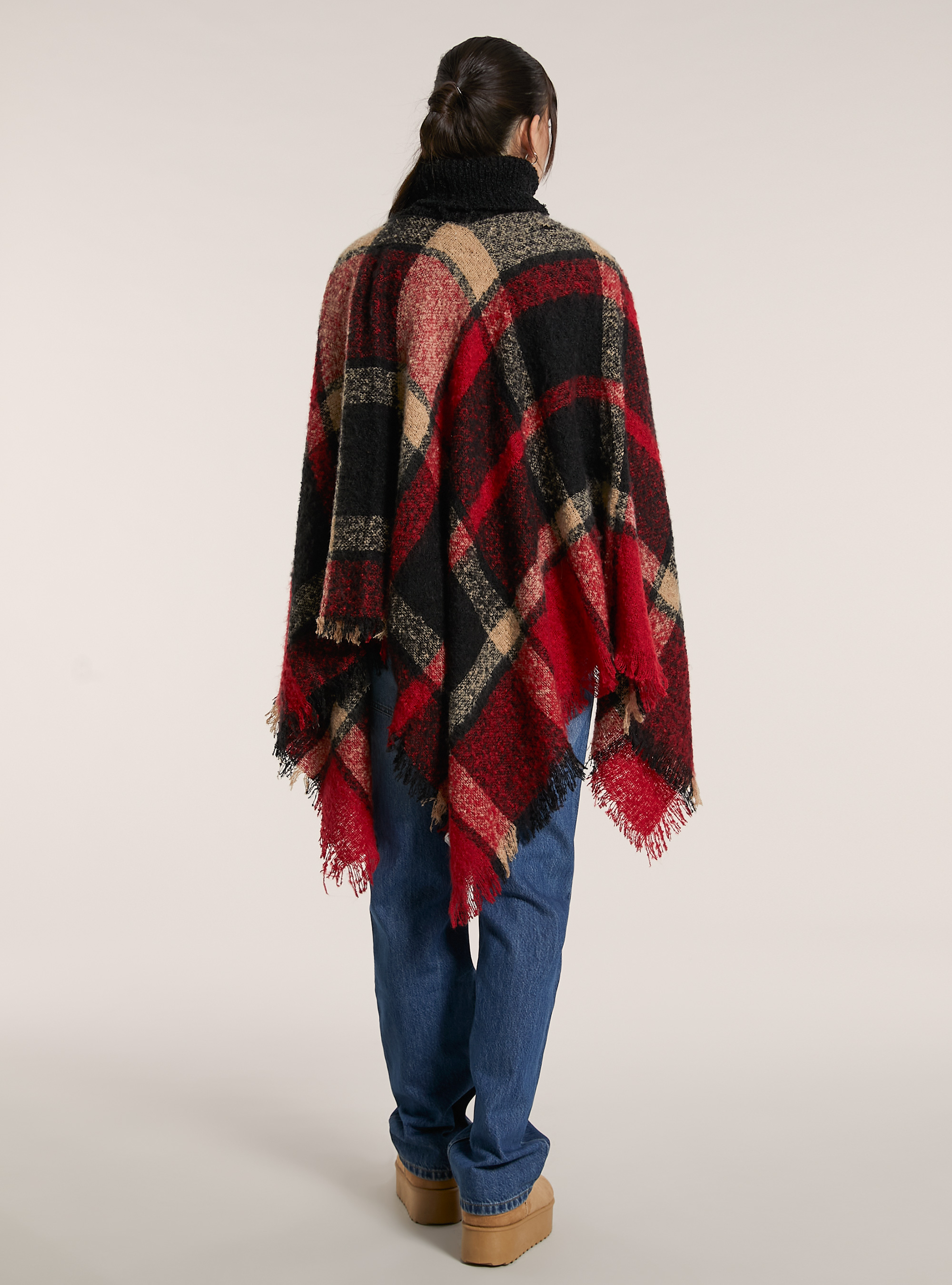 Poncho collo alto fantasia a quadri, CHECKS RED