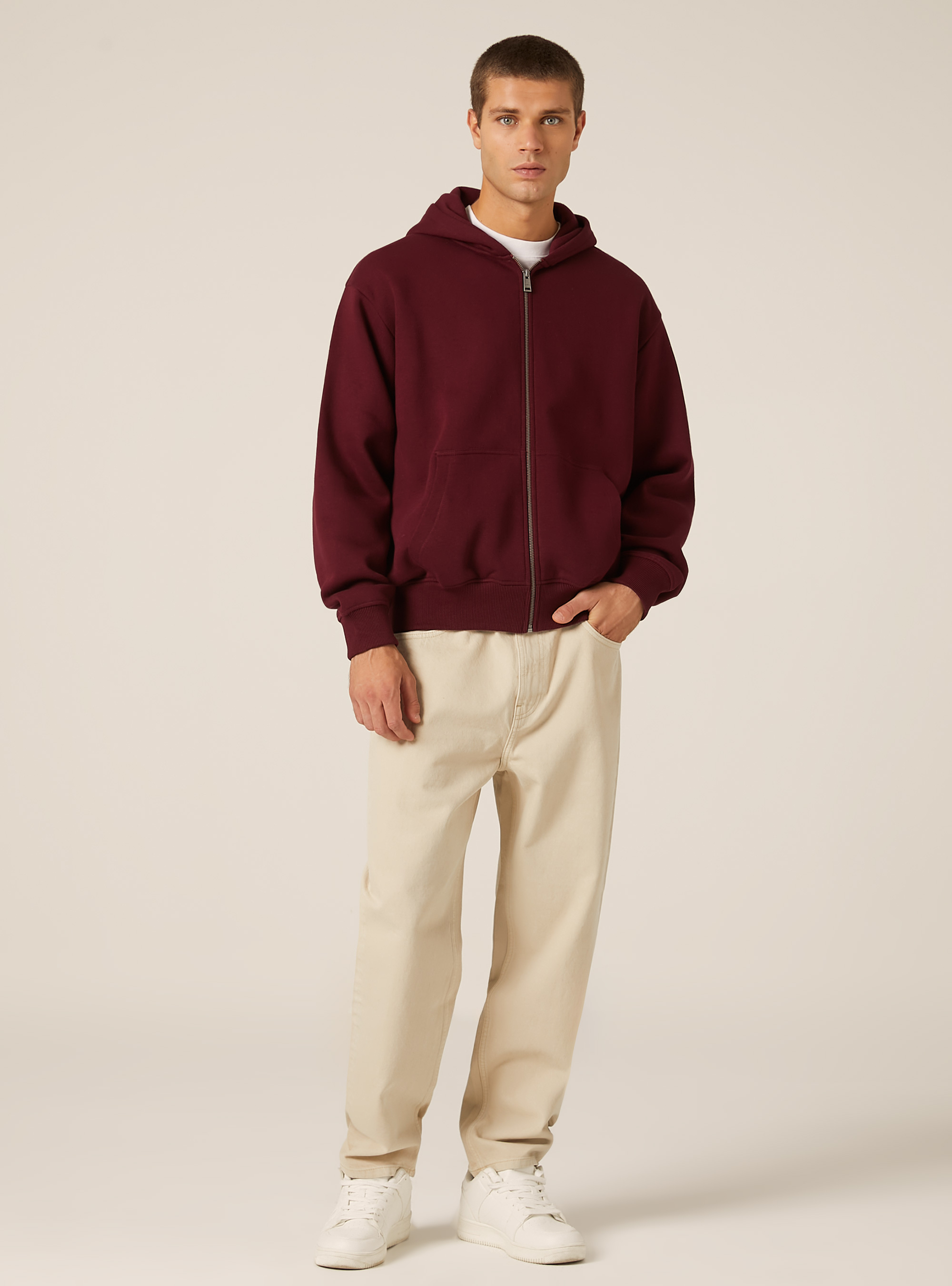 Boxy fit zip-up hoodie, BO1 BORDEAUX DARK