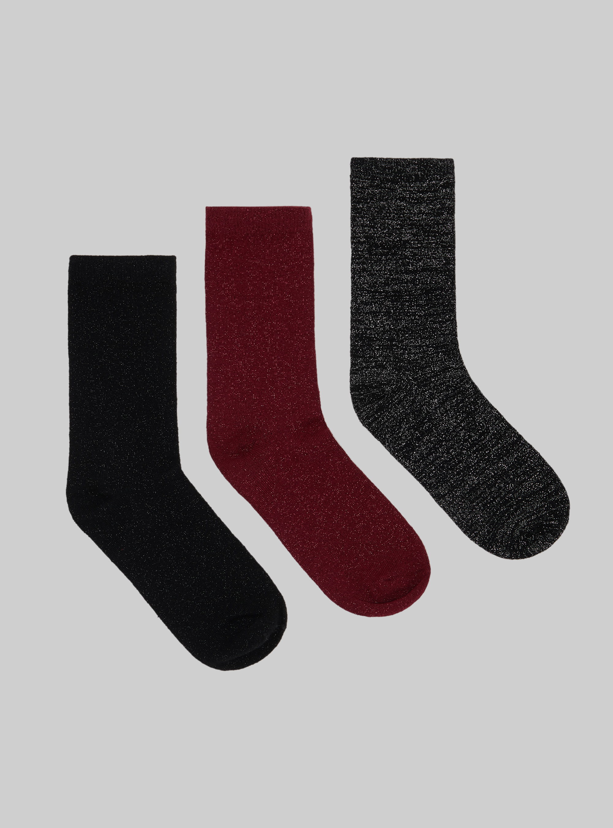 Set of 3 pairs of socks with metallic effect, BK1 BLACK