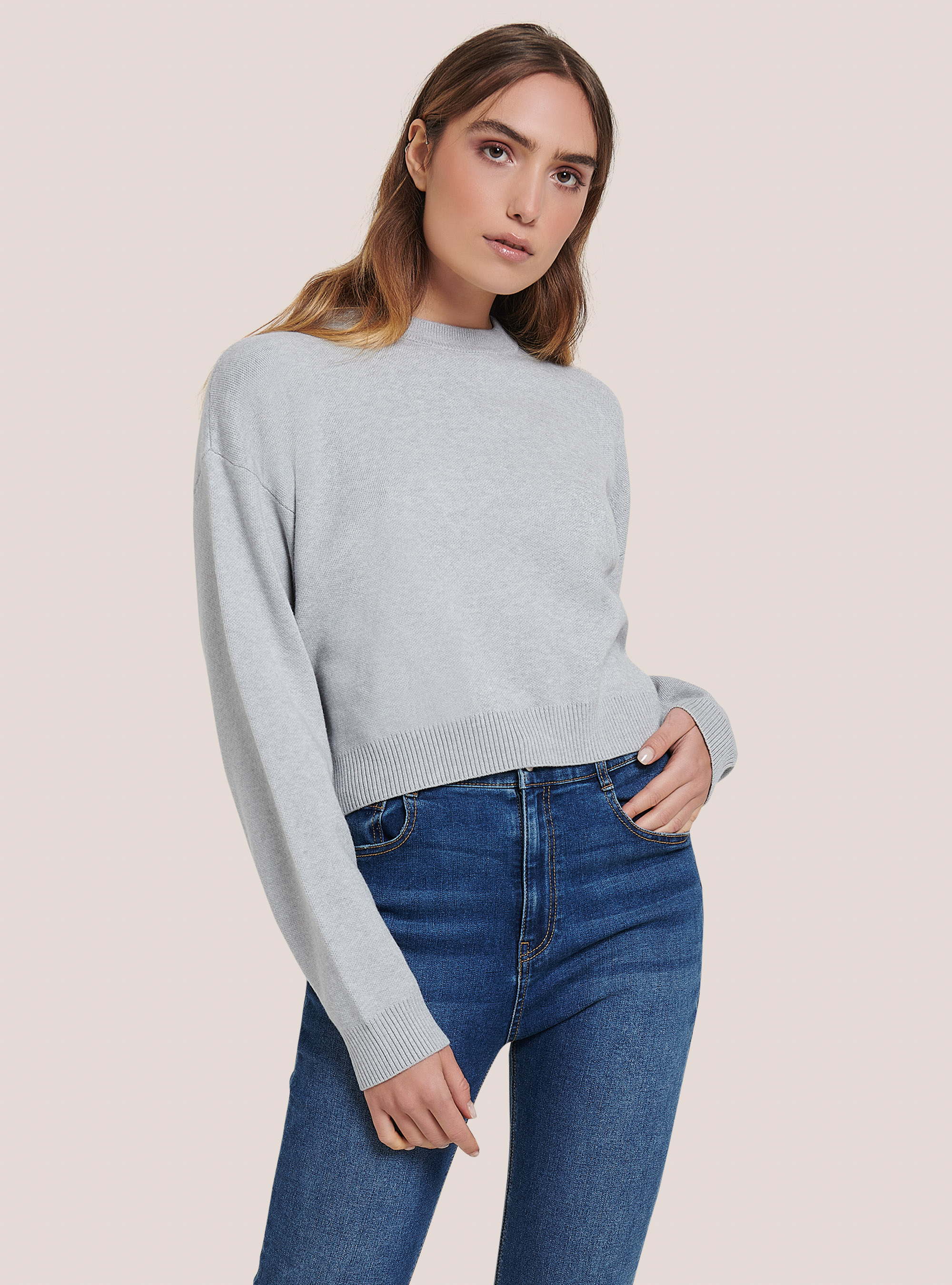 Plain colour cropped pullover, C148 ICE MELANGE