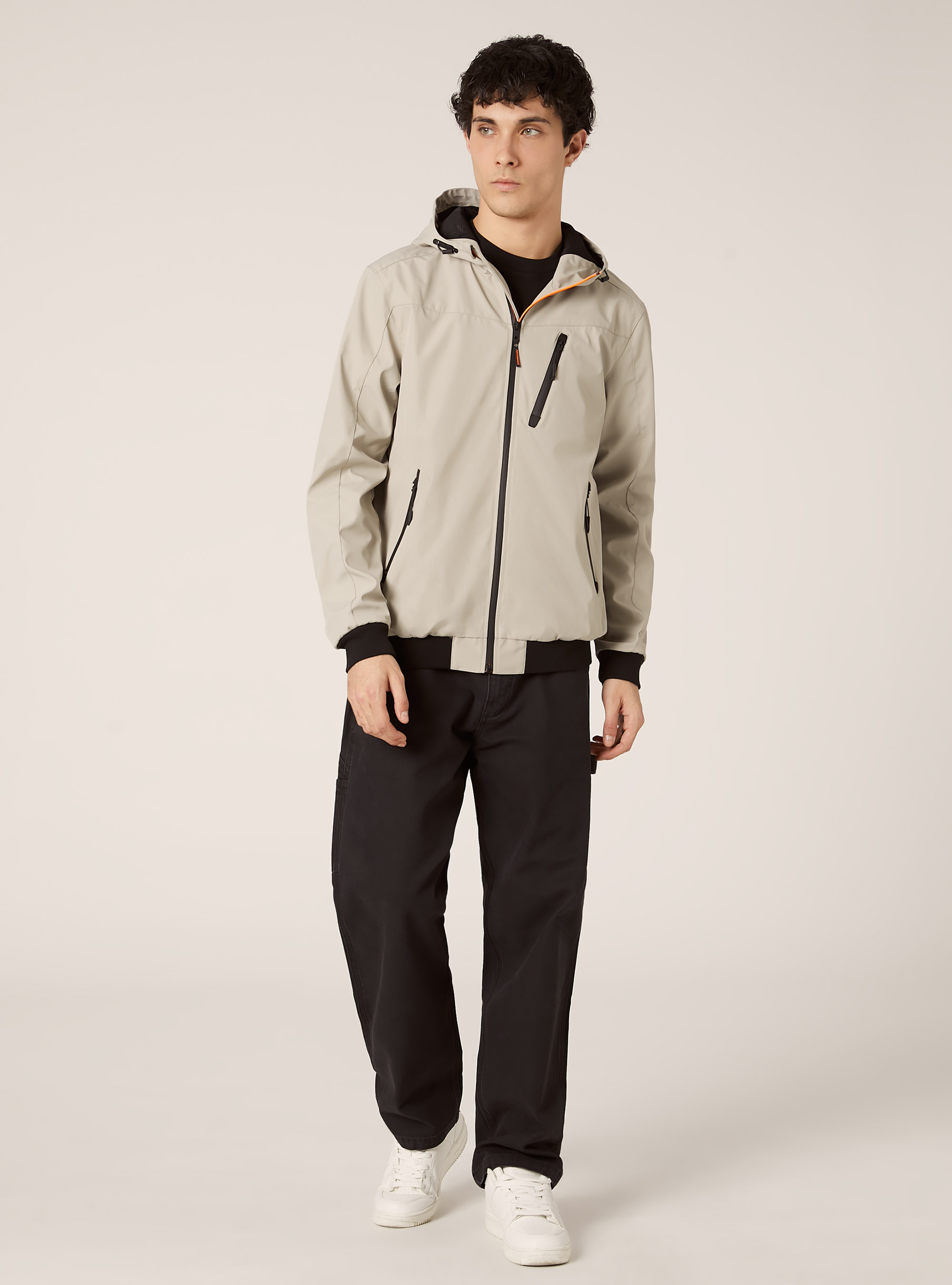 Windproof hooded bomber jacket, CR3 CREAM LIGHT