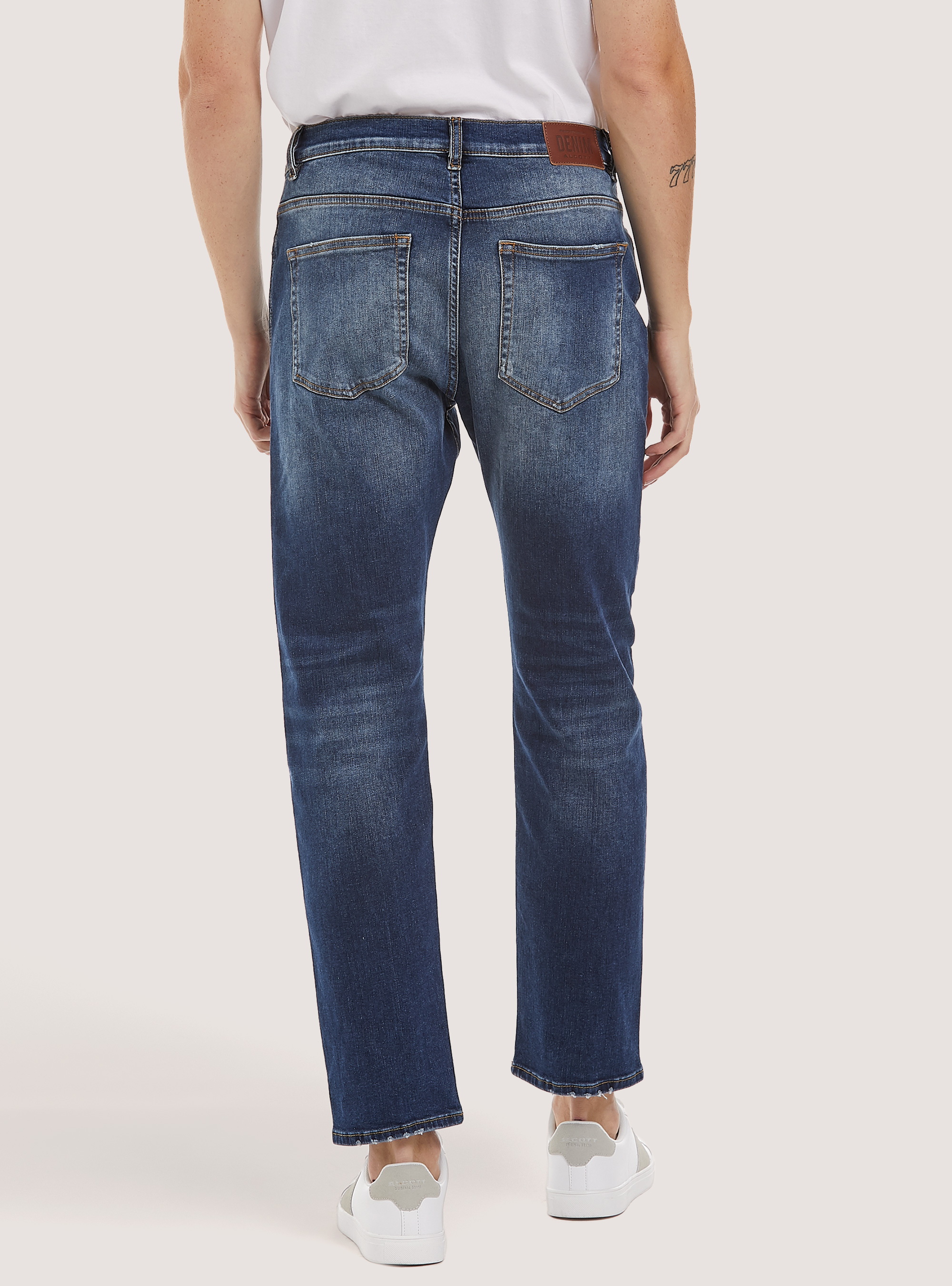 Vaqueros rectos de denim elástico, D002 MEDIUM DARK BLUE