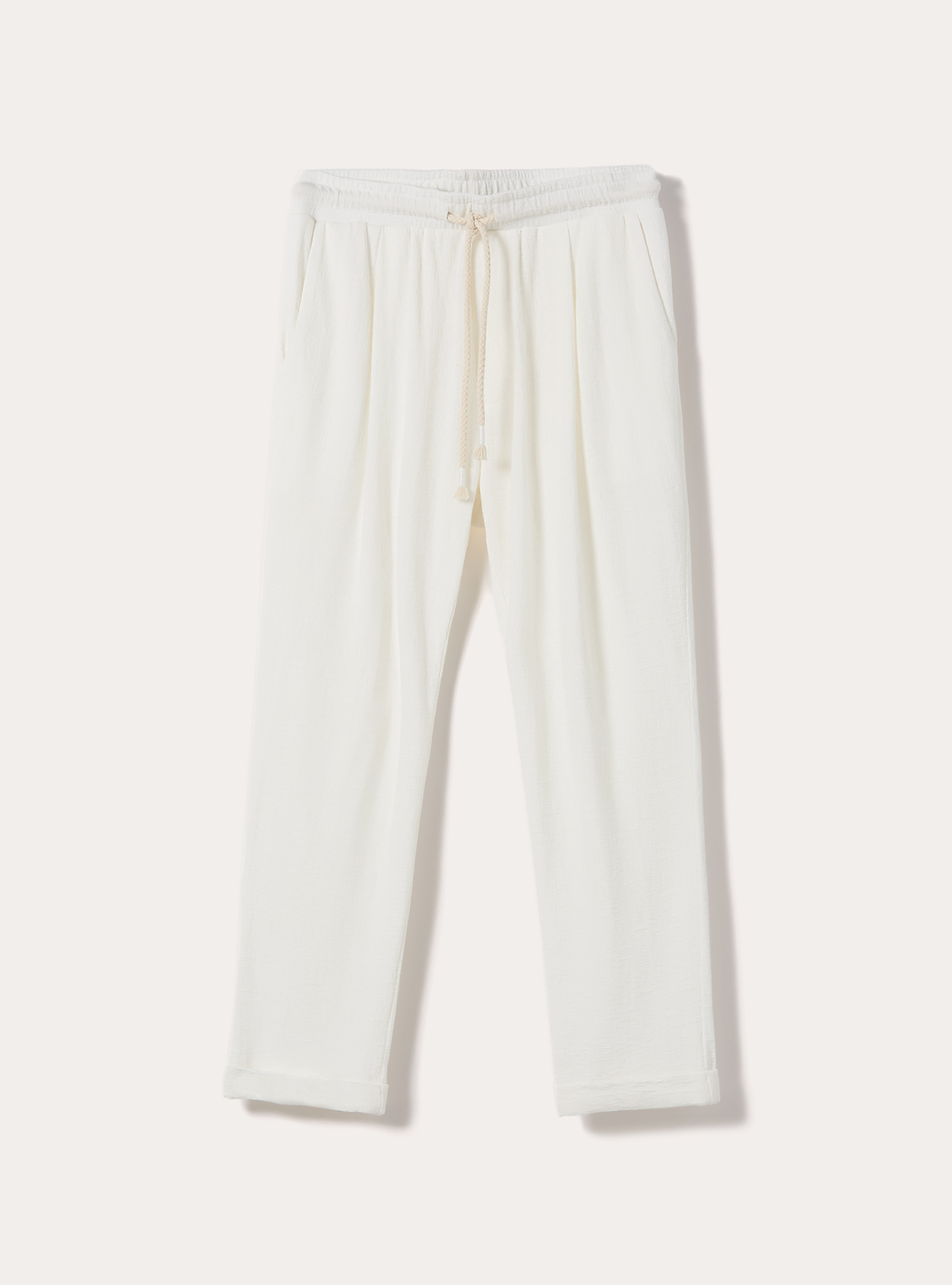 Pantaloni con  elastico in vita in jersey texture, WH2 WHITE