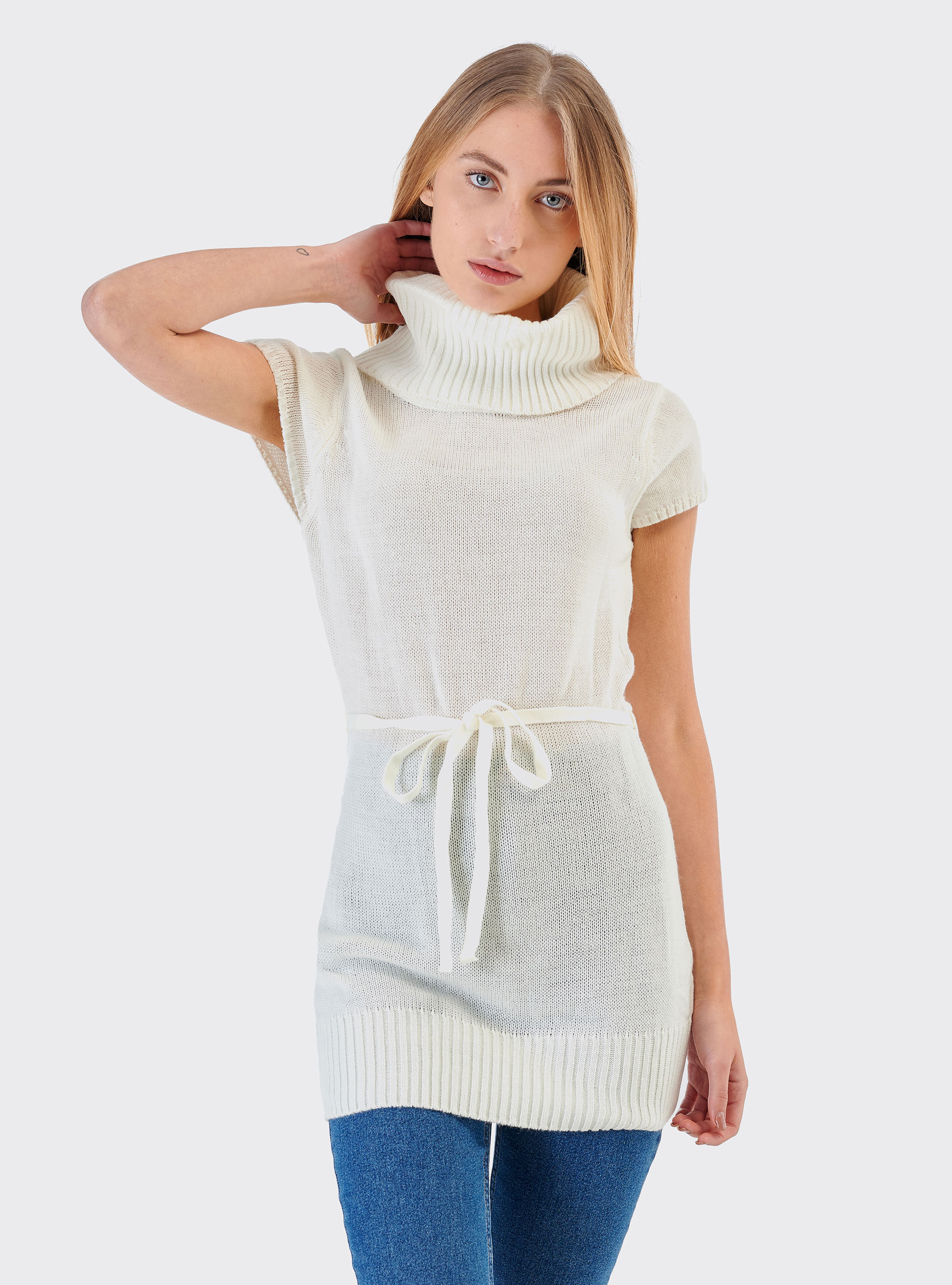 Pullover collo alto, C004 WHITE