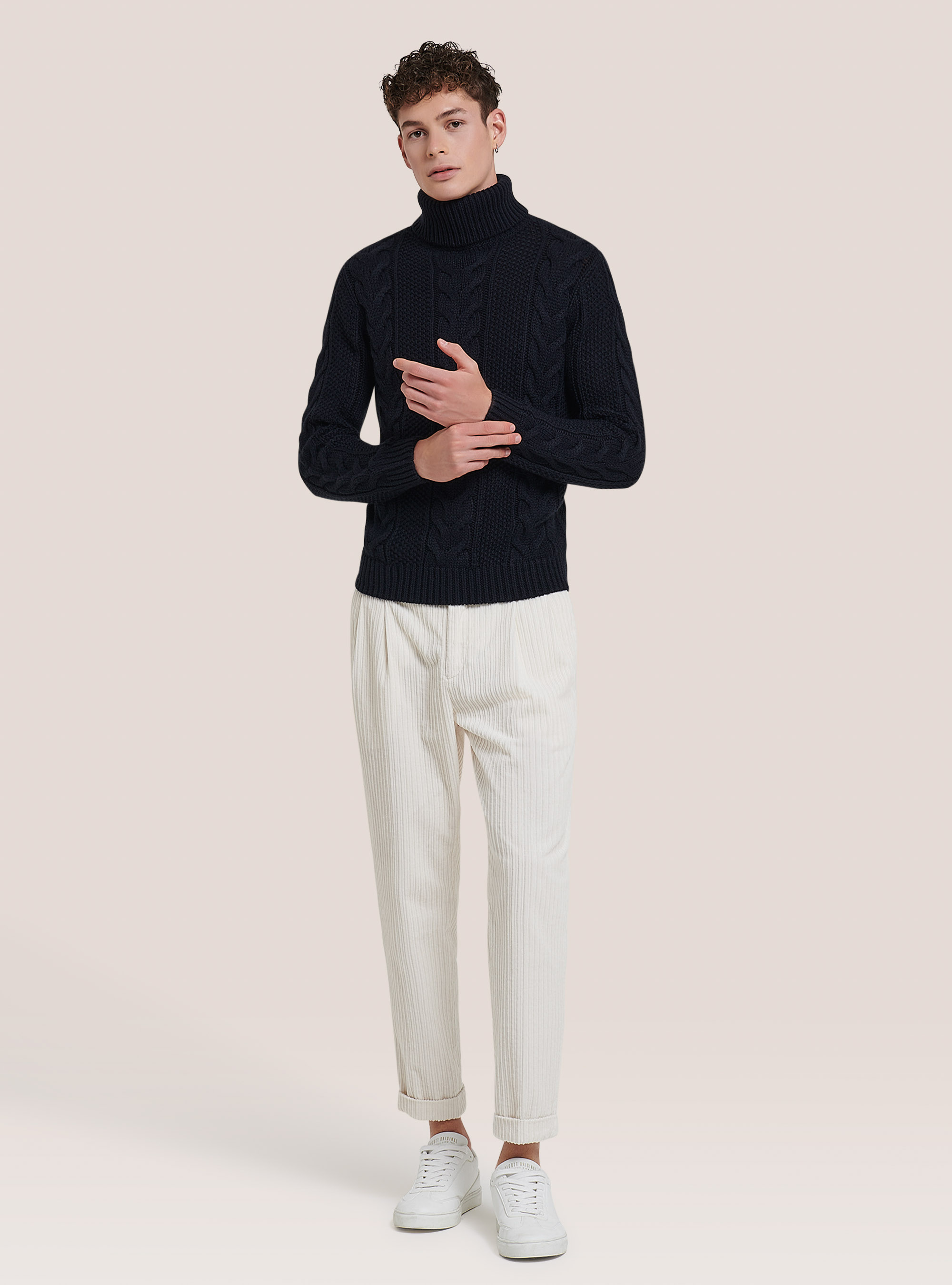 Pullover con trecce, BLU MARINO