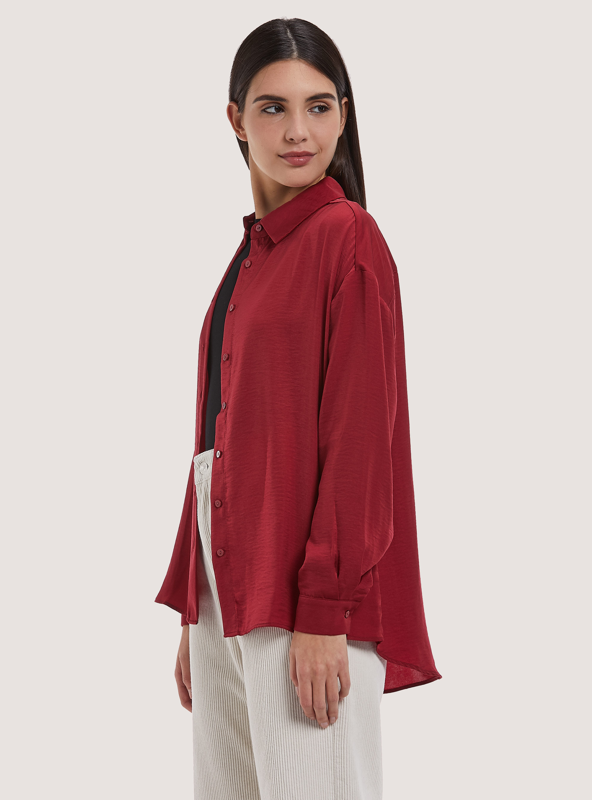 Solid-coloured satin shirt, RD2 RED MEDIUM
