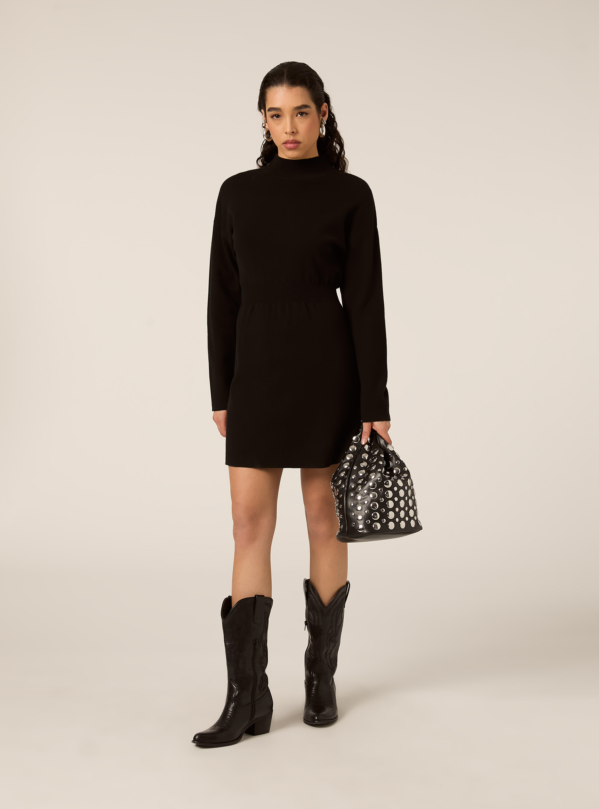 Strickkleid mit halbem Kragen, BK1 BLACK