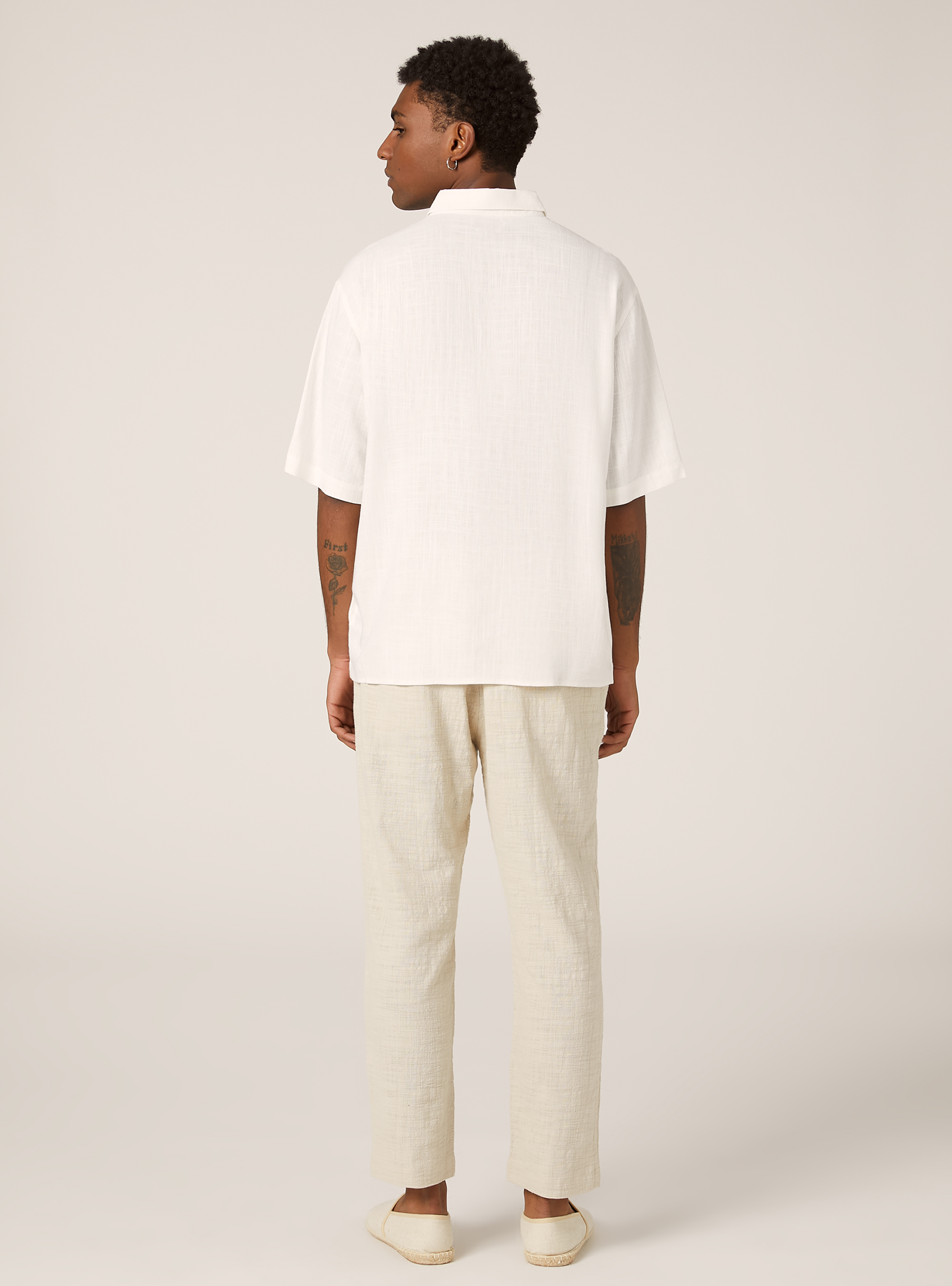 Linen blend short-sleeved shirt, WH1 OFF WHITE