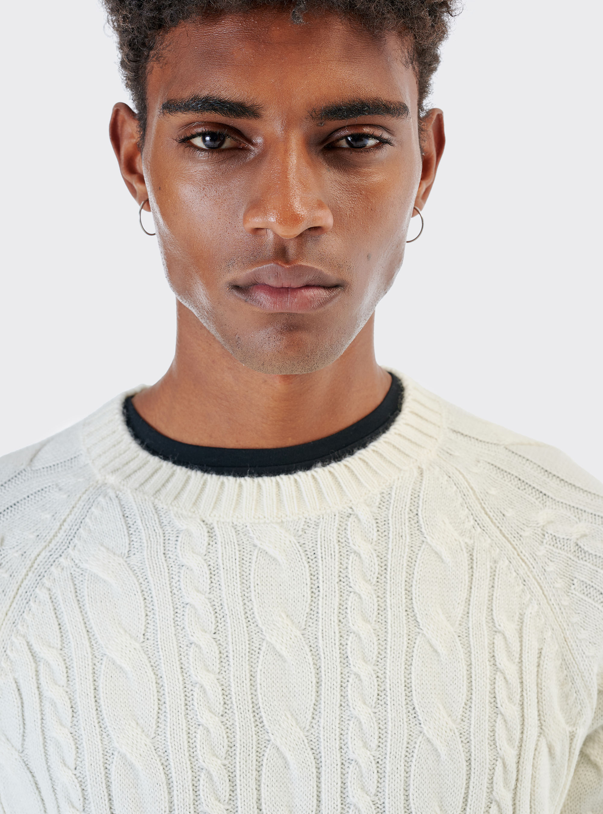 Pullover in misto lana con lavorazione a trecce, BIANCO SPORCO