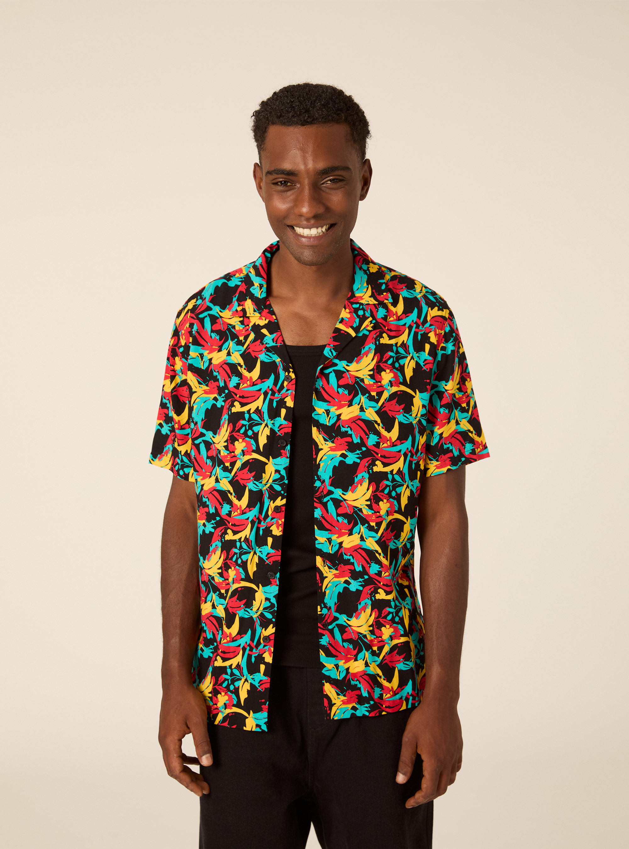 Camicia disegno fondo nero, BLACK
