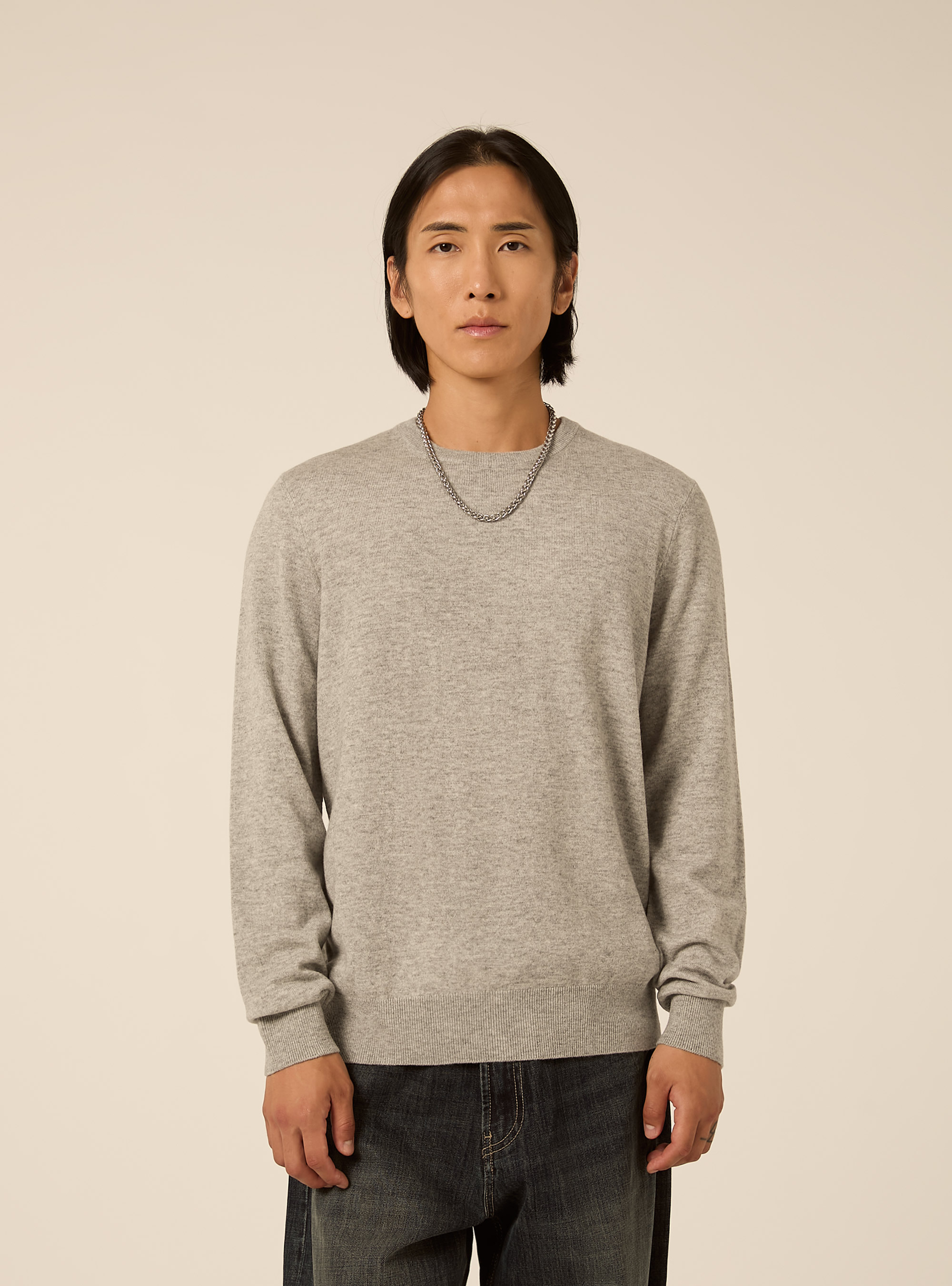 Rundhals pullover aus wolle und kaschmirmischung, MGY3 GREY MEL LIGHT