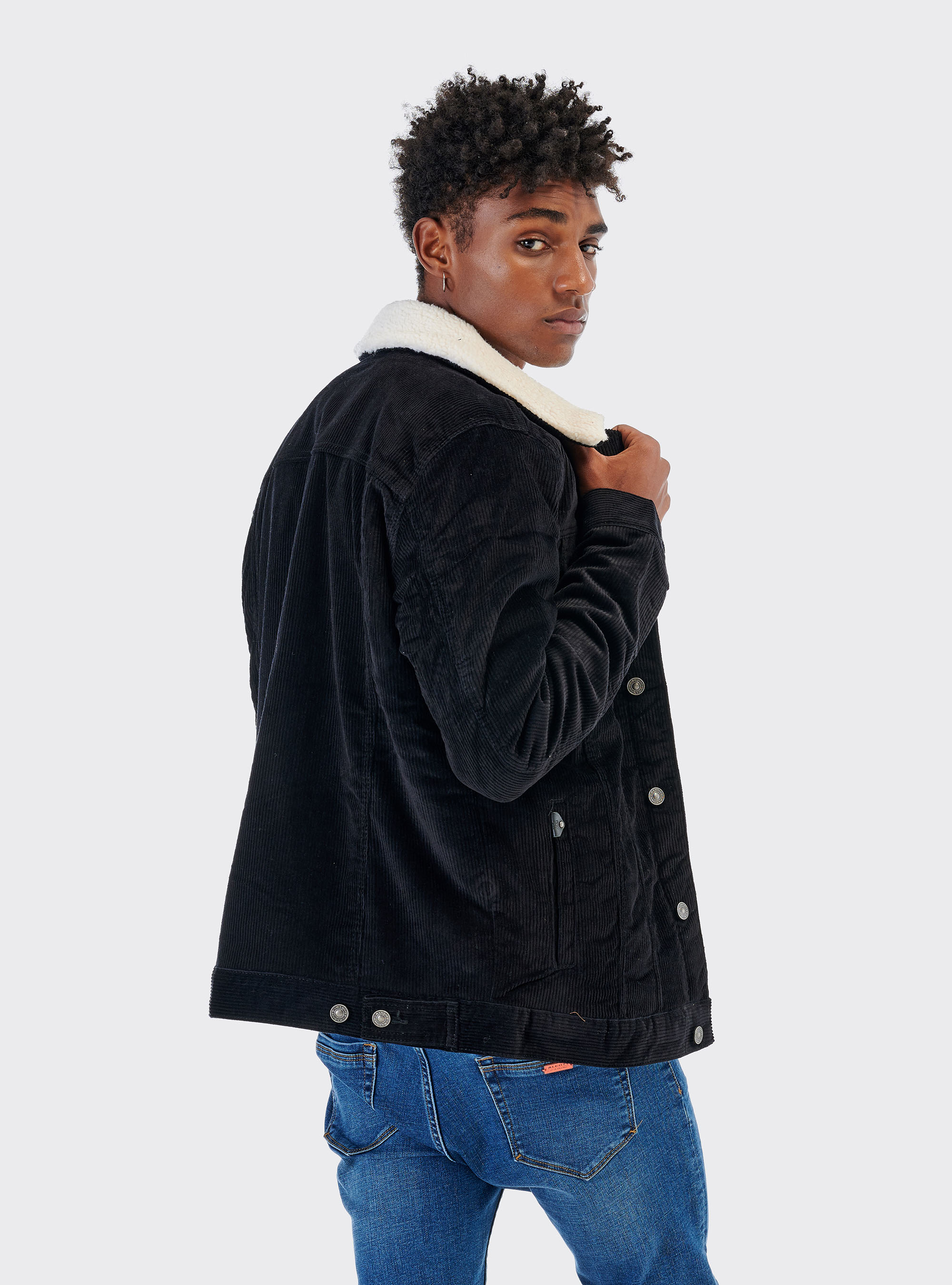 Giubbotto in vellutto con pelliccia, NERO