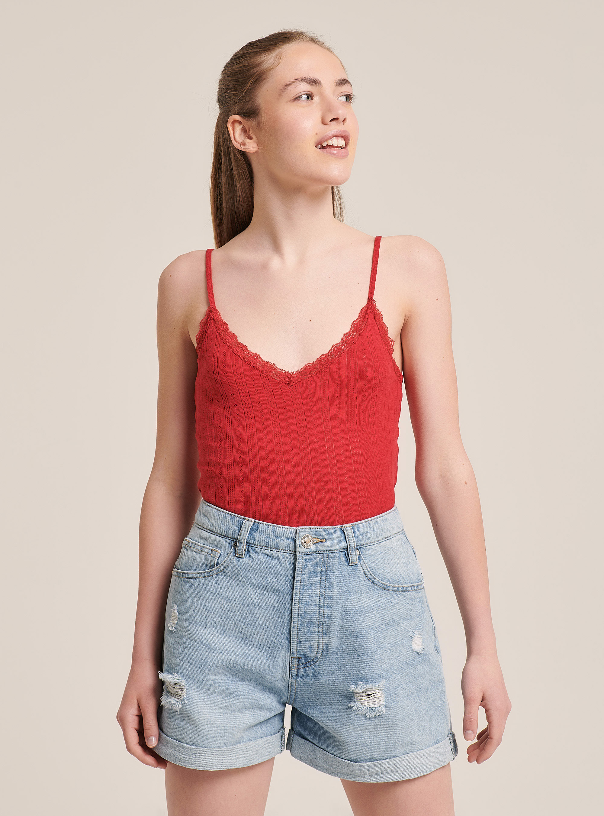 Cotton top with braces, C3376 RED