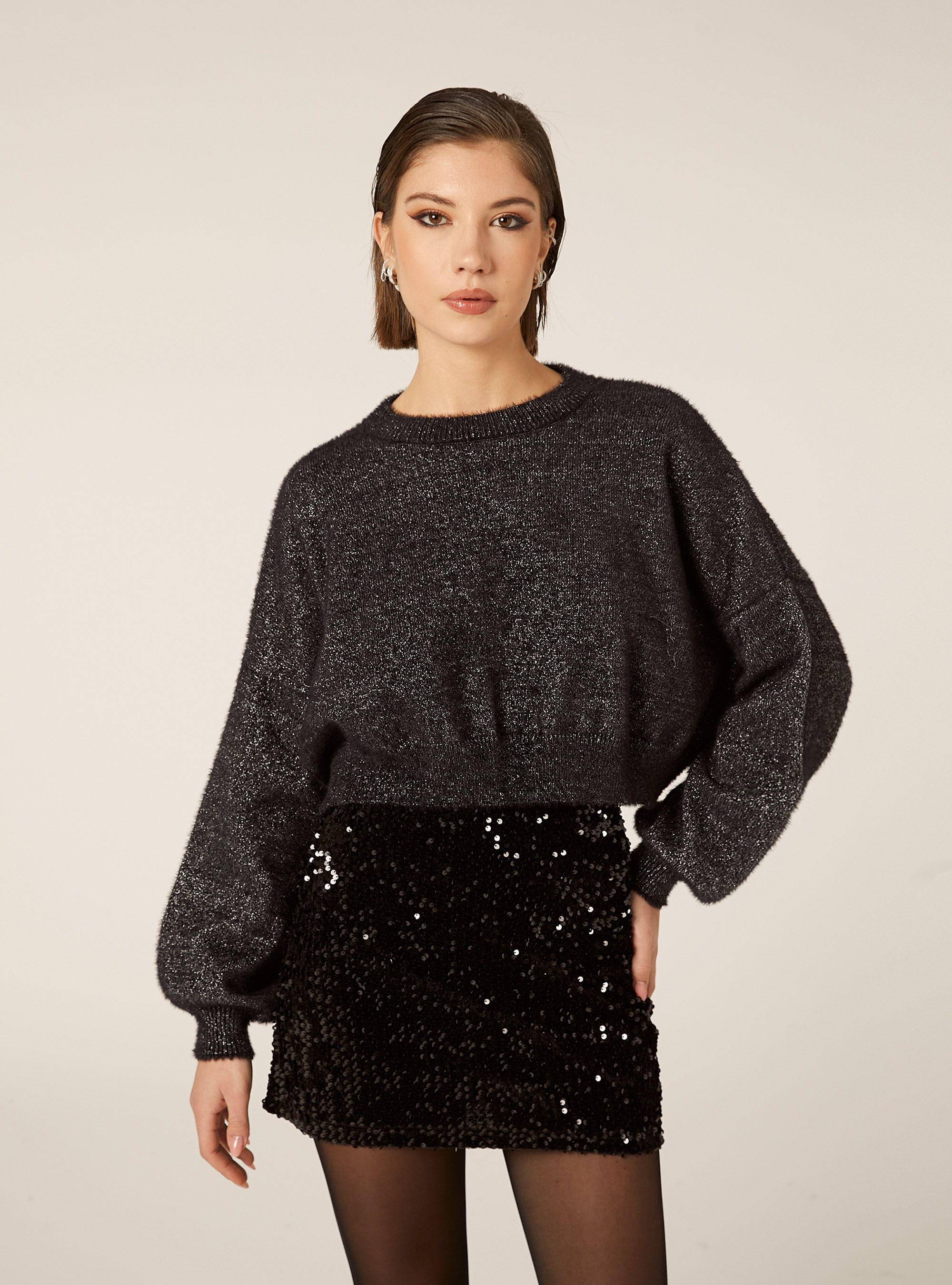 Boxy fit lurex pullover, BK1 BLACK