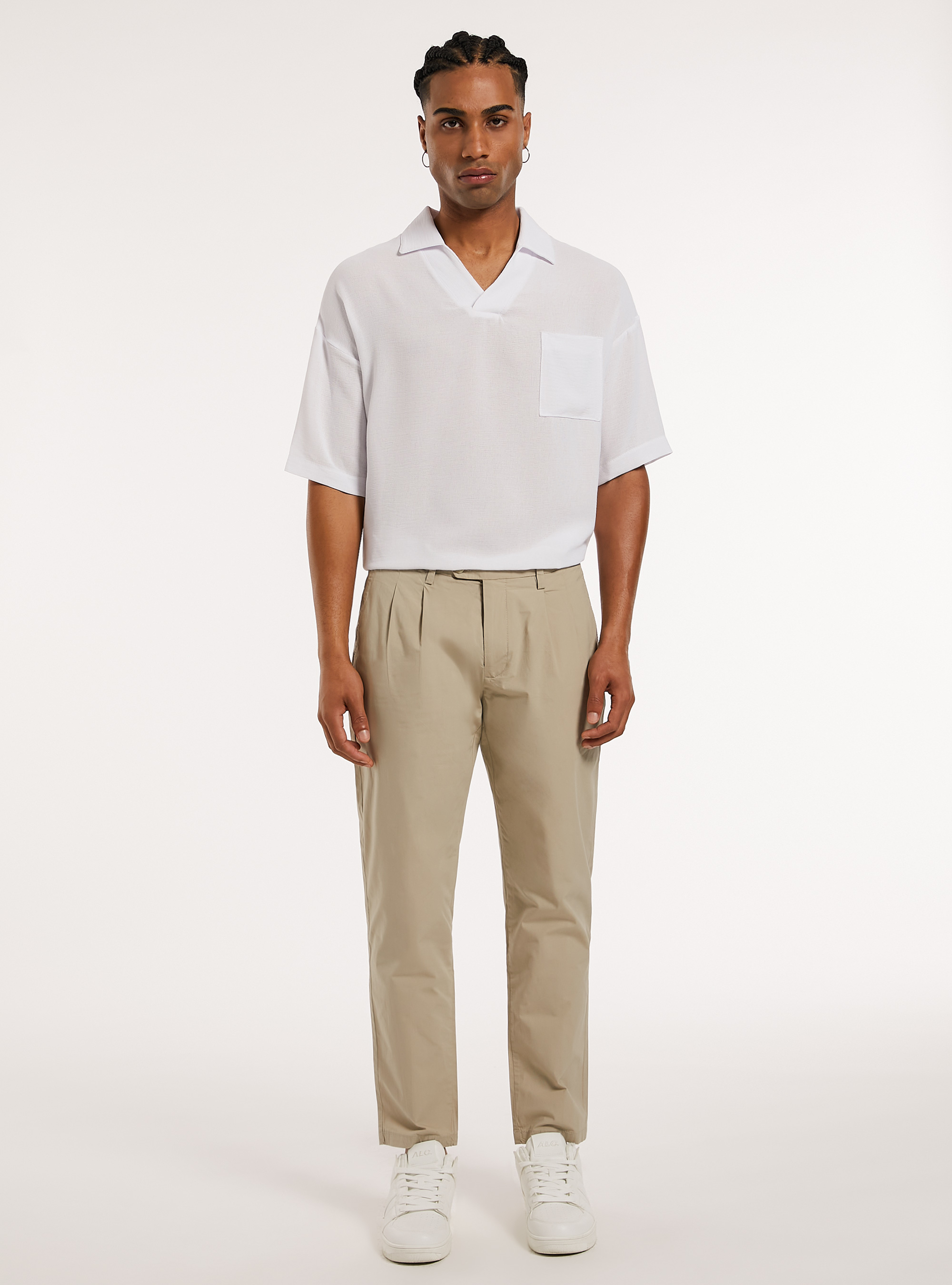 Pantalon en coton &agrave; double plis, BG2 BEIGE MEDIUM