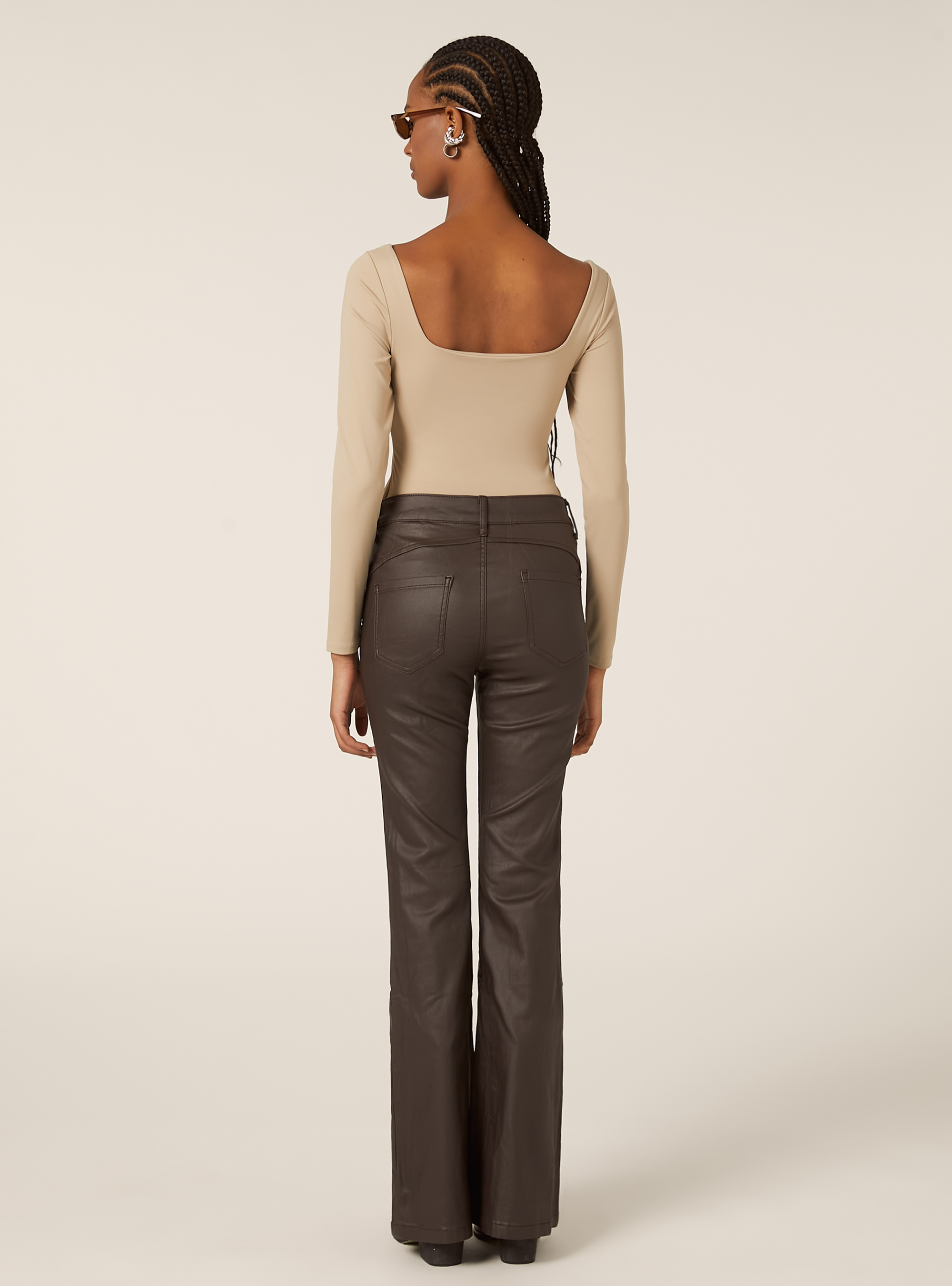 Pantaloni ecopelle flare, BR2 BROWN MEDIUM