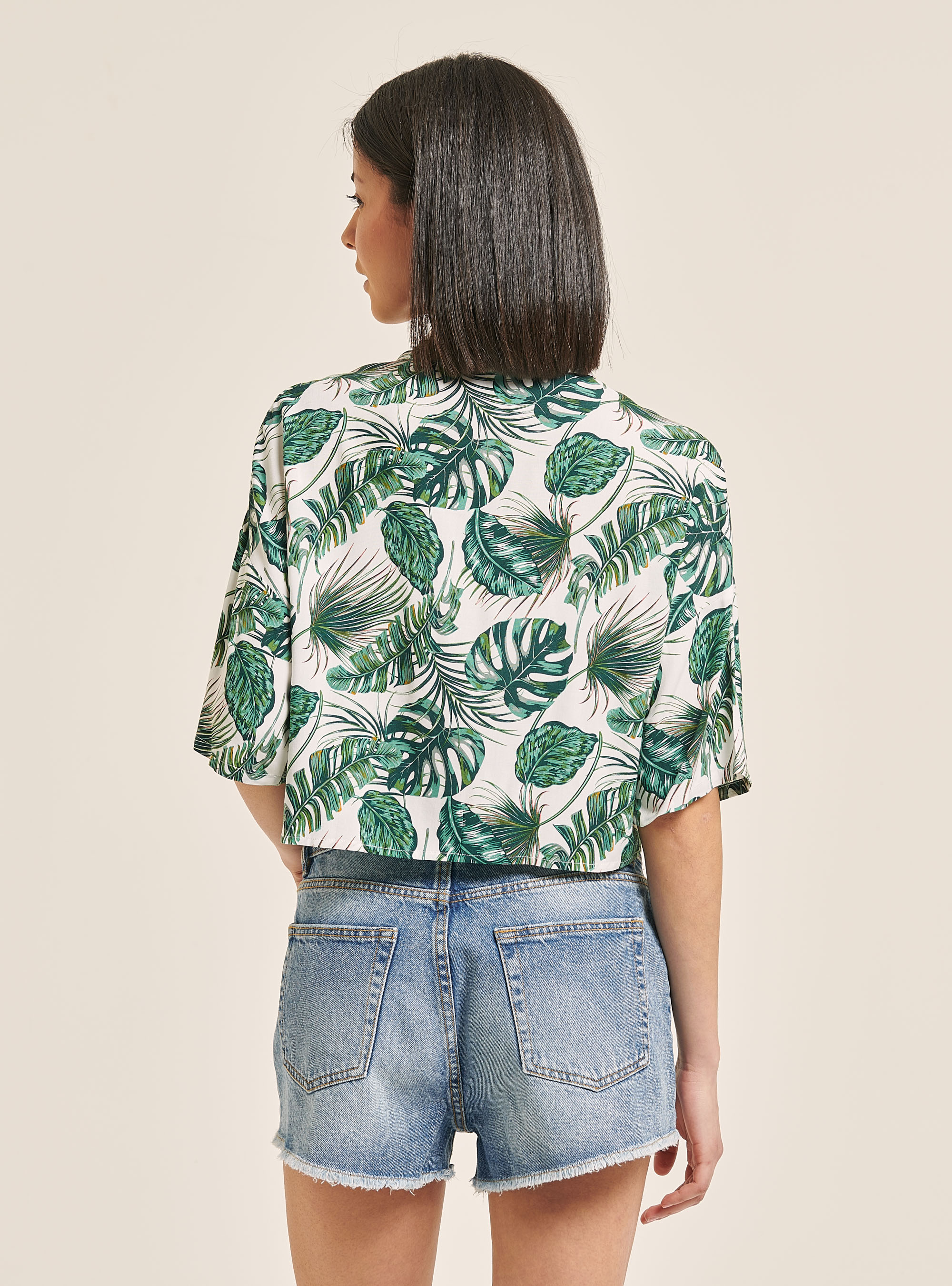 Camicia cropped stampa hawaiana, LEAVES