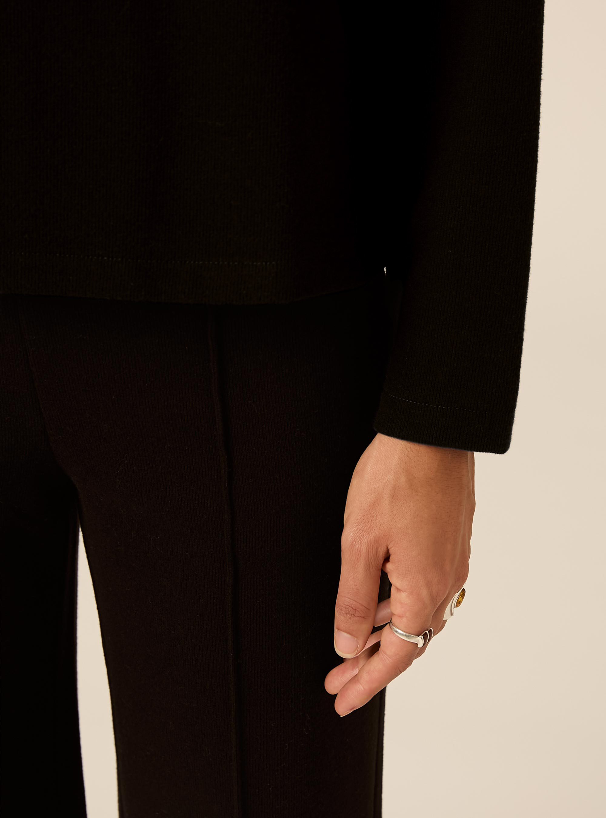 Pantaloni in maglia con nervatura, BK1 BLACK