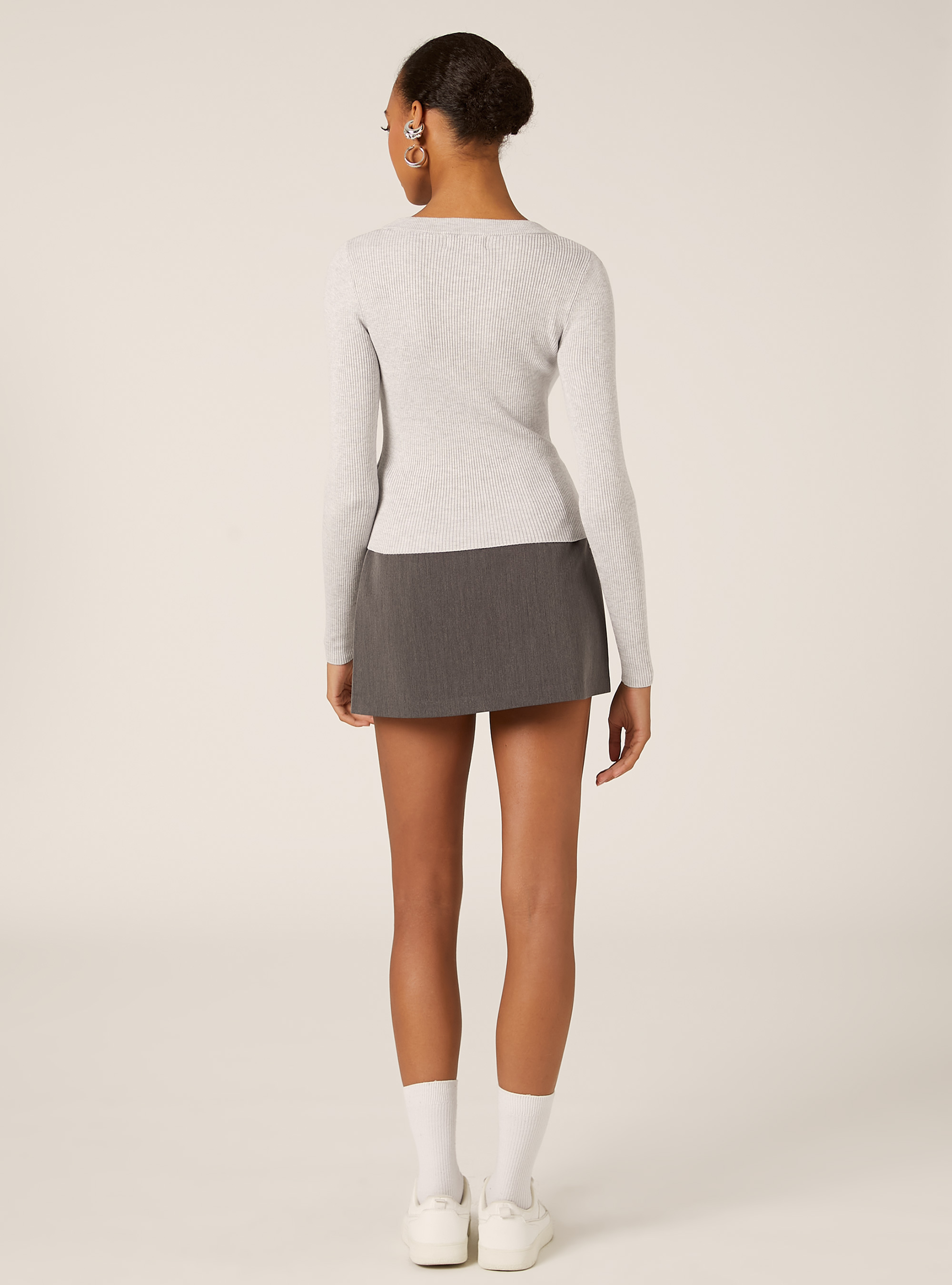 Lightweight ribbed knit, MGY2 GREY MEL MEDIUM